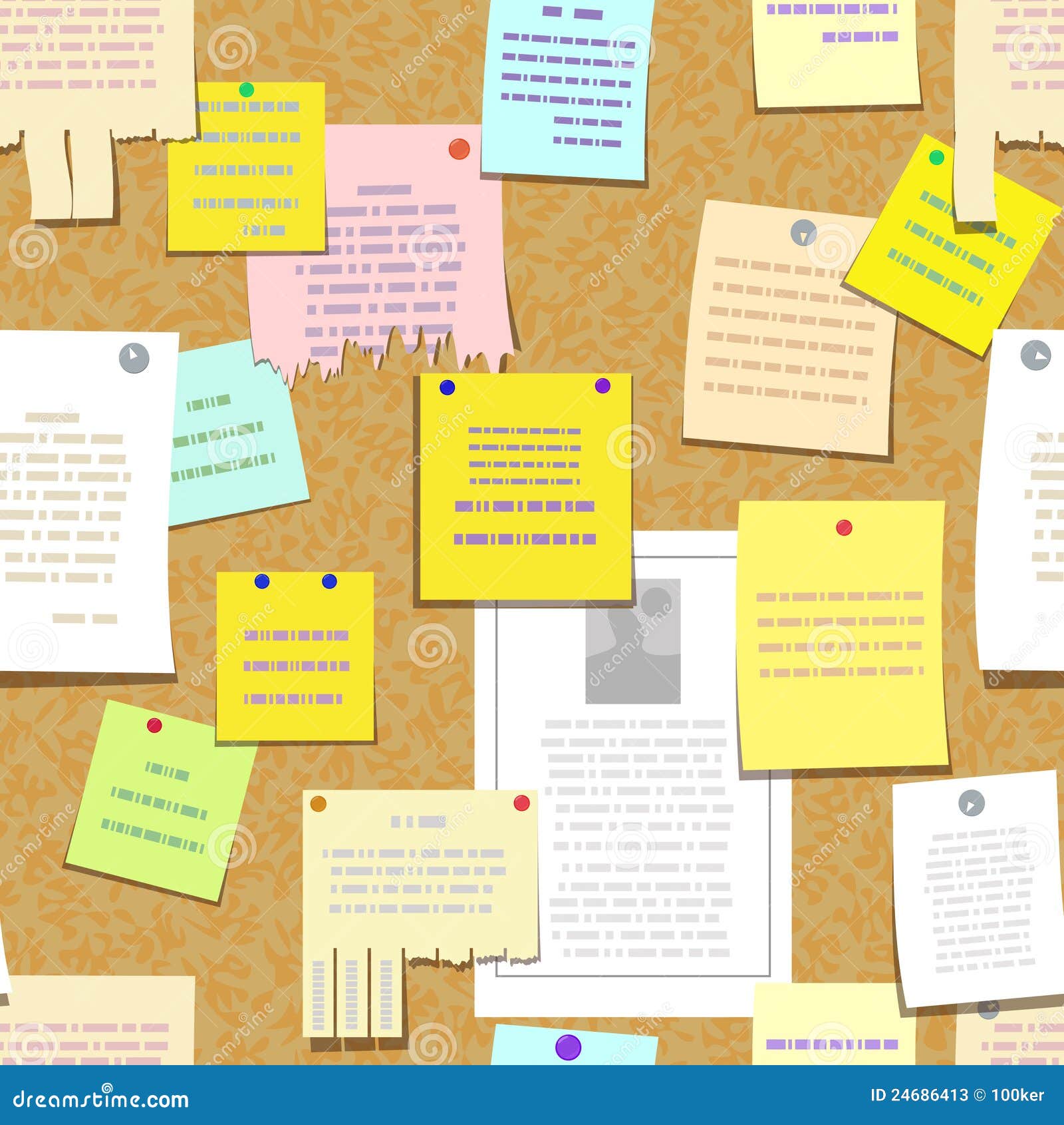 seamless cork bulletin board with notes, advertise