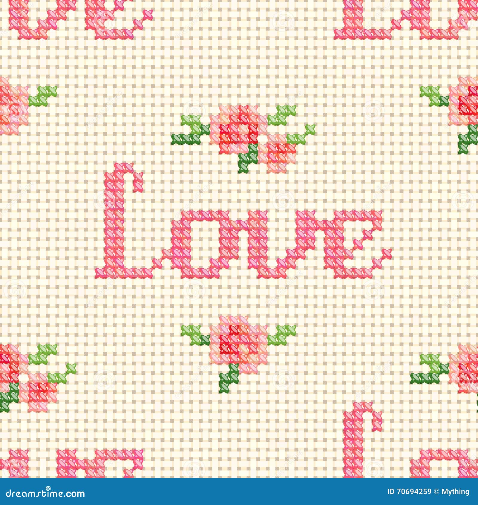 Seamless Love and Pink Roses Cross Stitch Pattern