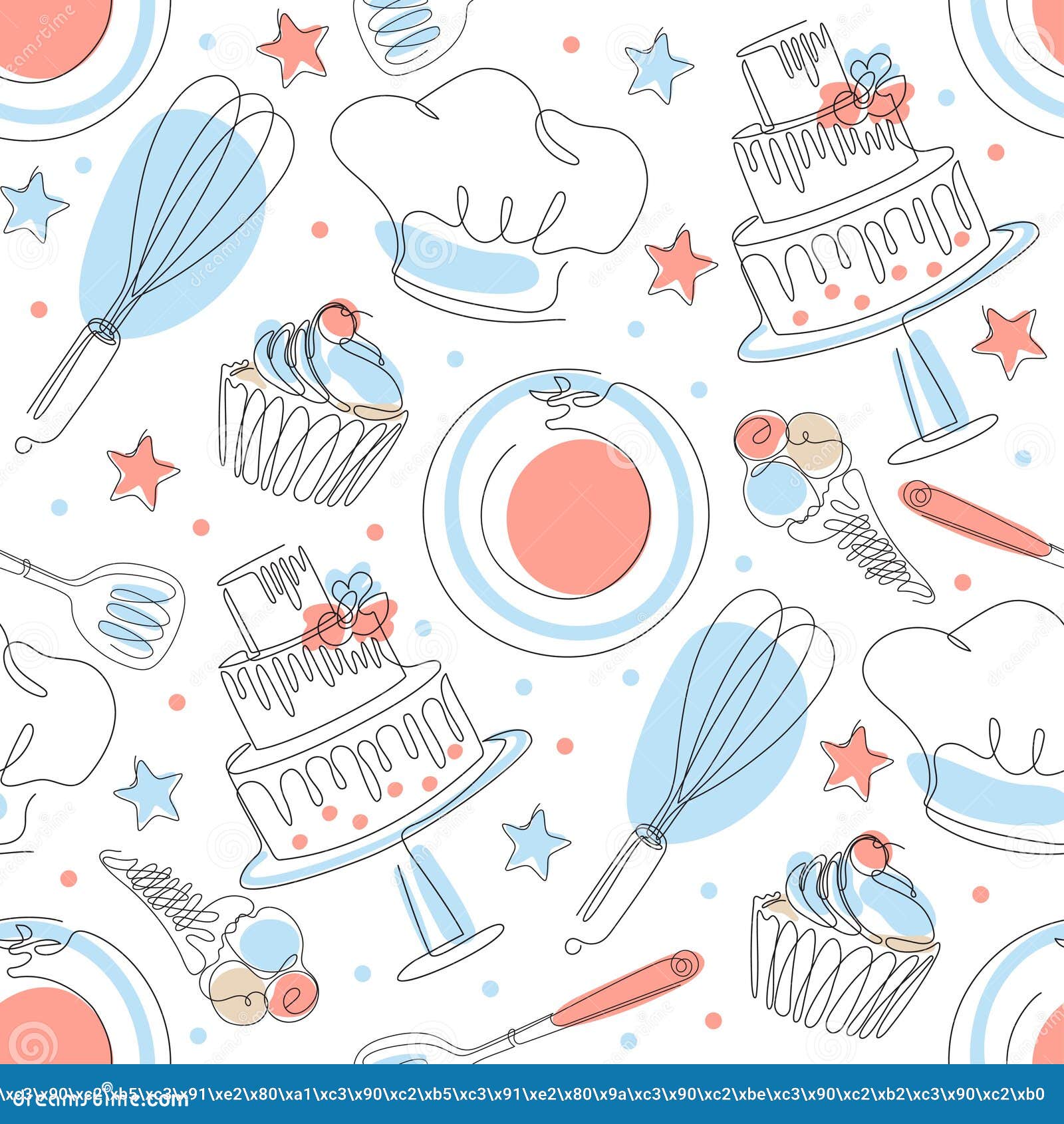 seamless culinary pattern. cook's cap, knives, forks, spoons, rolling pins.