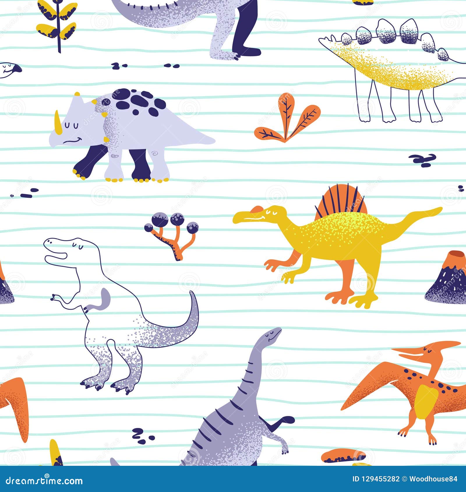 Dino background. Seamless pattern with dinosaurs, baby pattern