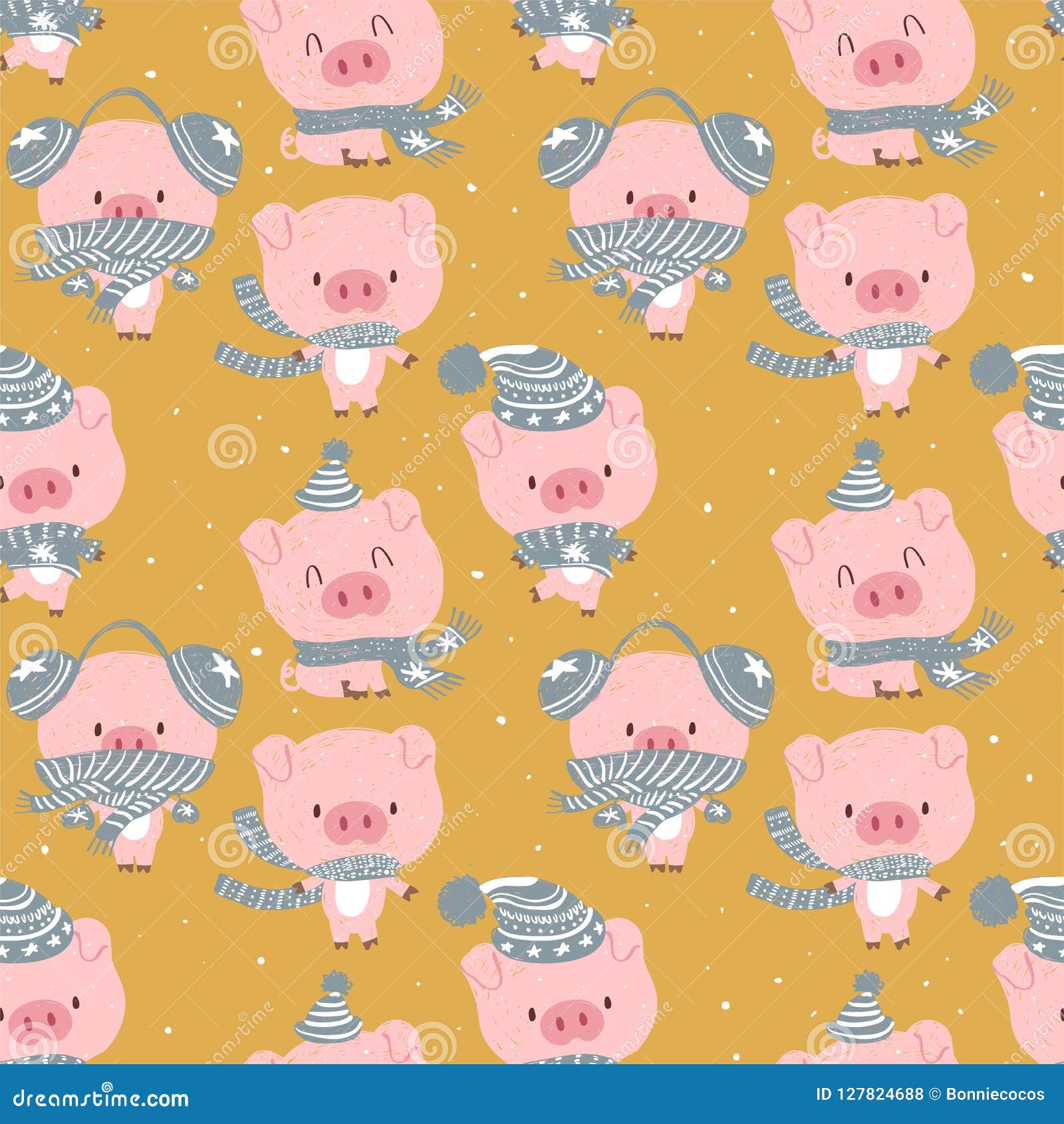 seamless cute celebrated baby pig blue pastel cartoon background pattern  hand draw doodle comic art 