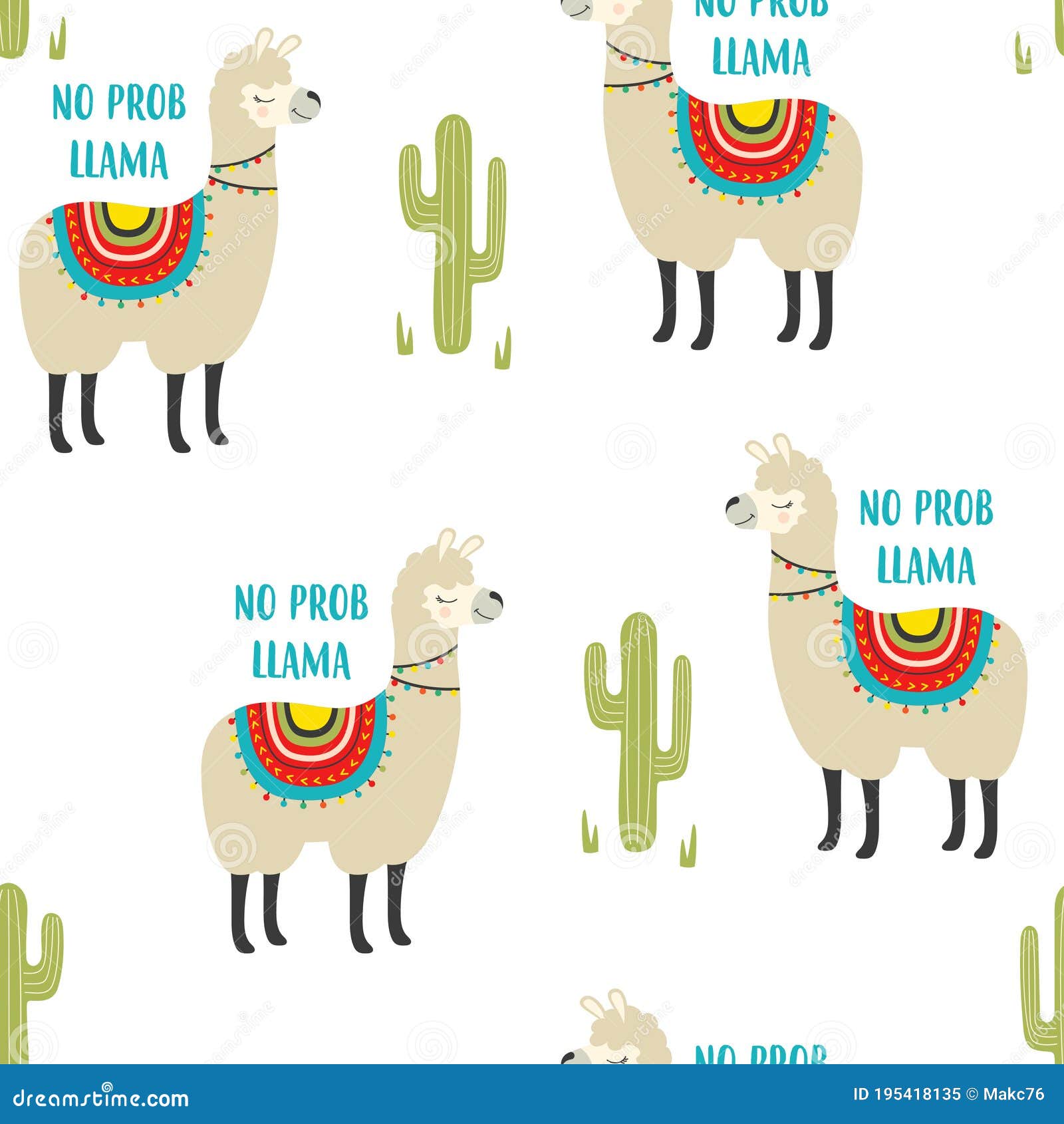seamless cute llama pattern  on white