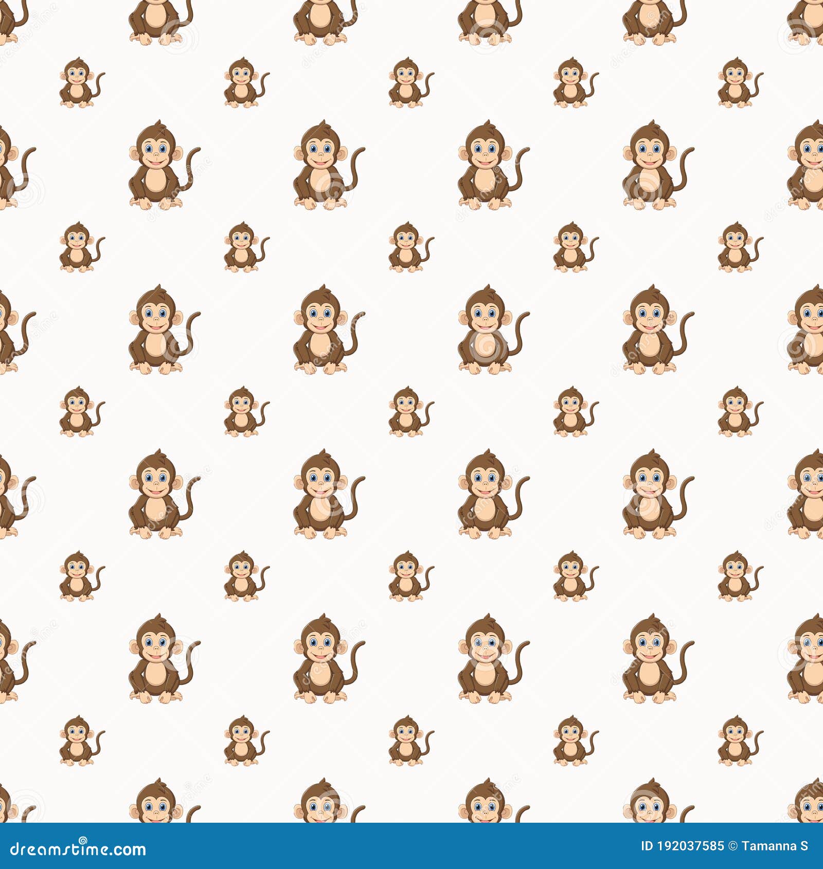 Cartoon Monkey Pattern on White Background. Stock Illustration ...