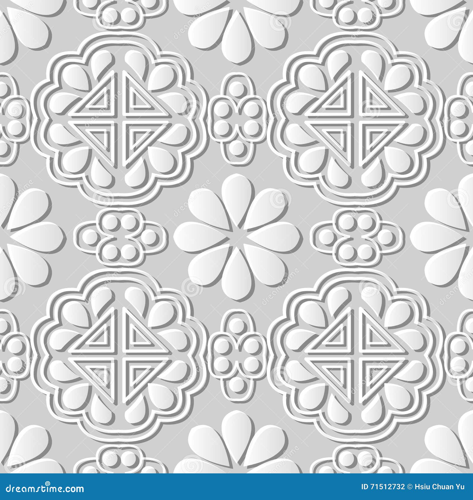 Geometry abstract white flower paper cut seamless pattern. Stock Vector