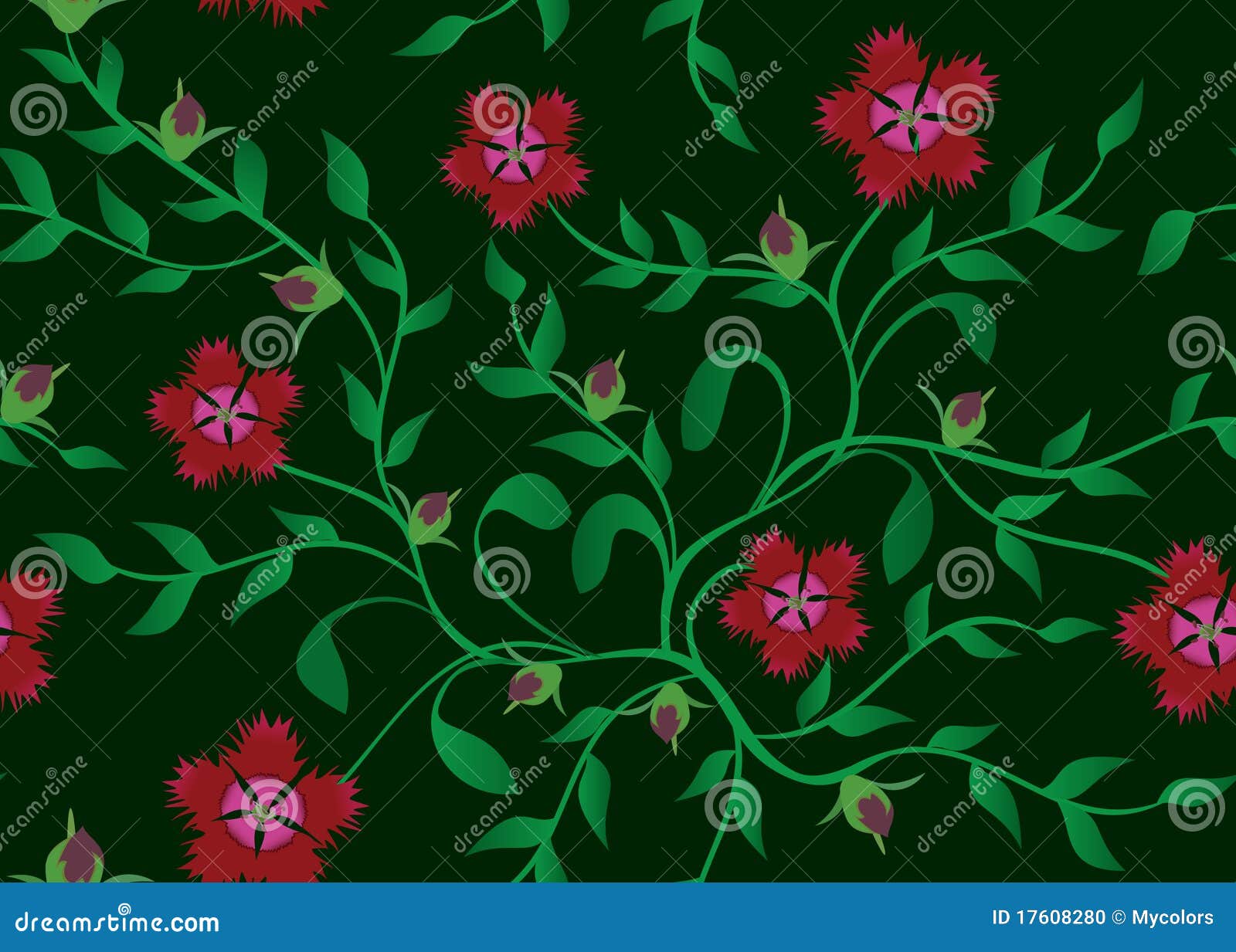 Seamless Dark Green Floral Vector Texture Stock Vector Illustration