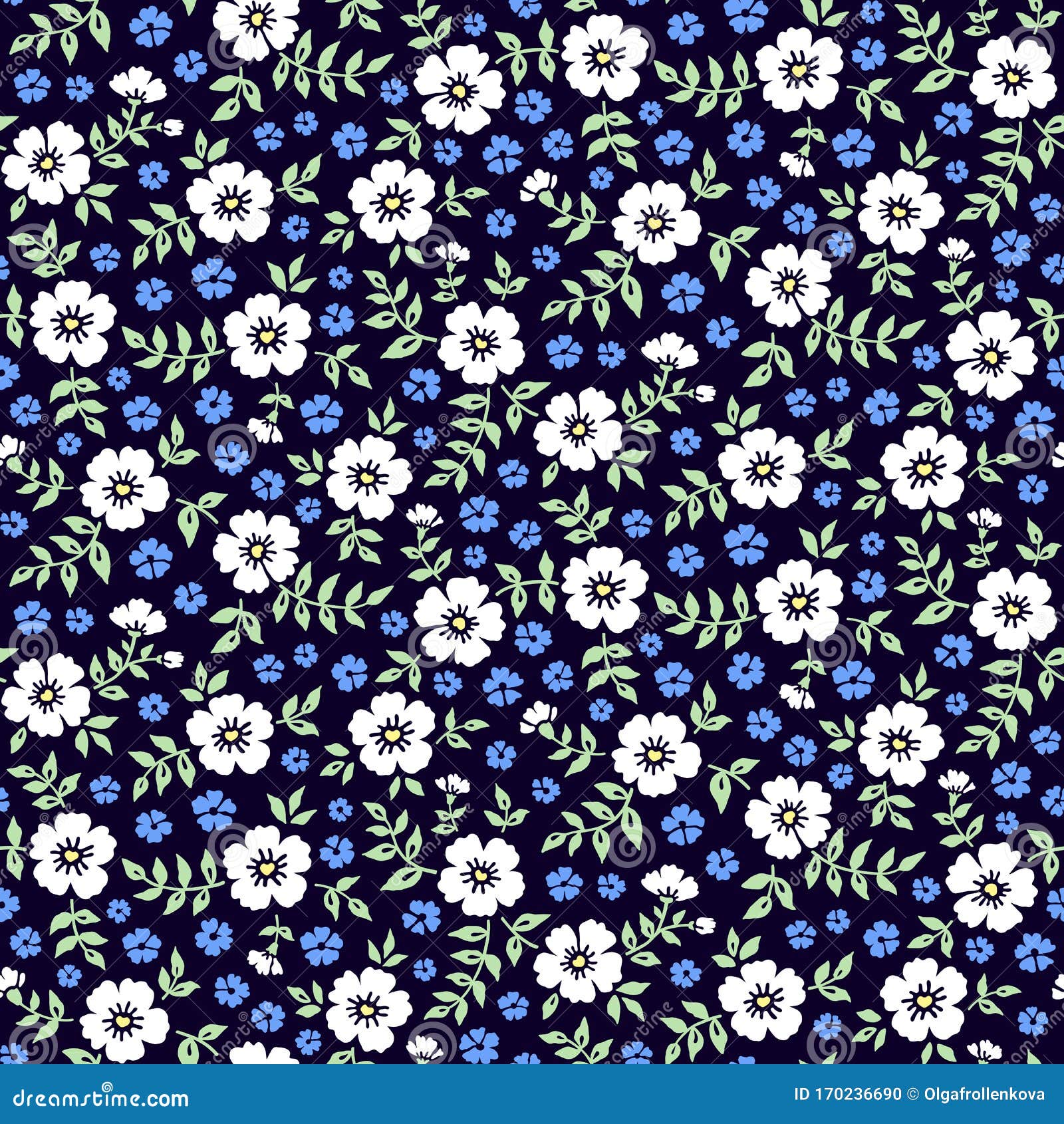 Seamless Ditsy Floral Pattern In Vector. Small White Flowers On A Blue ...