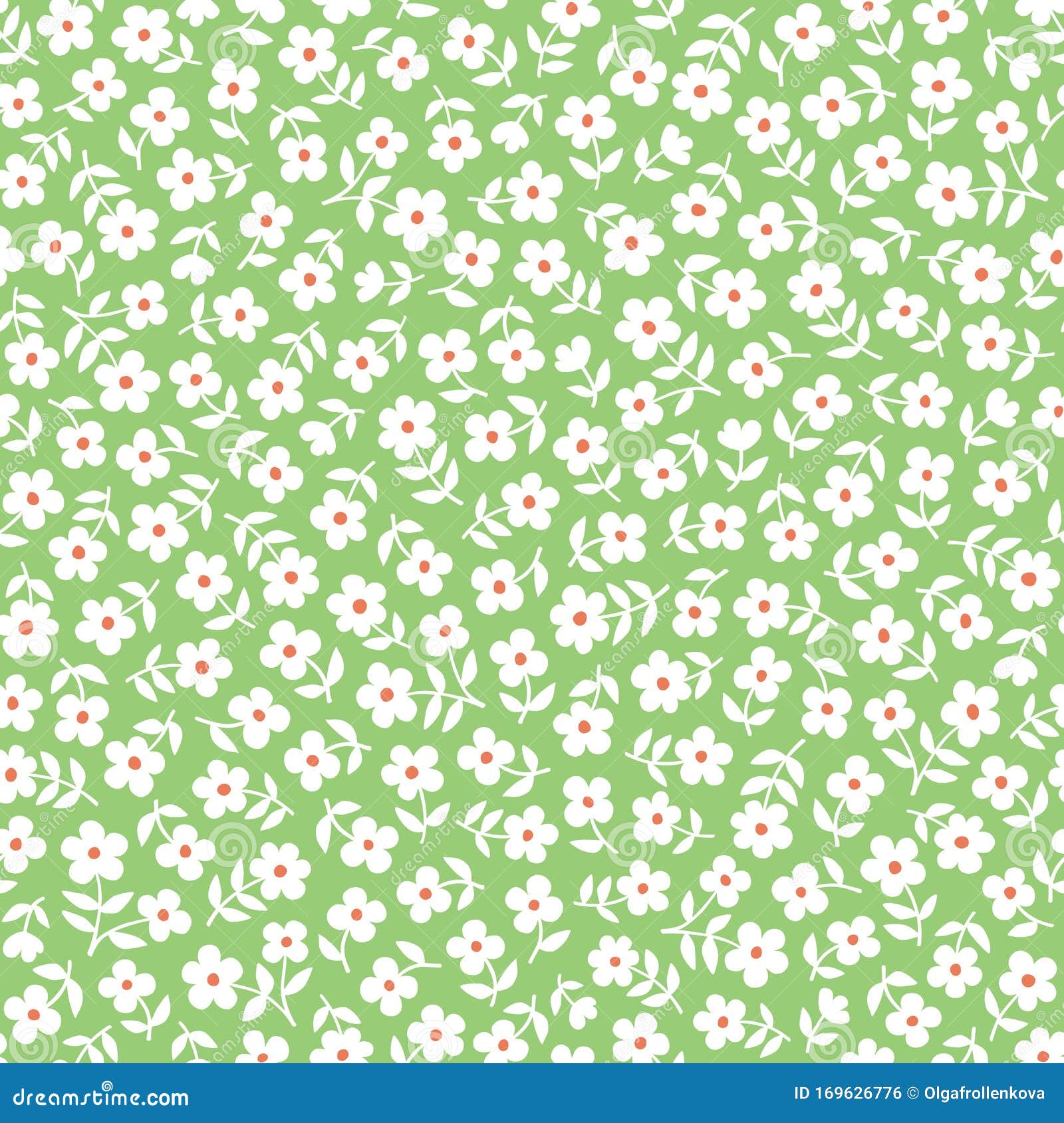 Seamless Ditsy Floral Pattern in Vector. Small White Flowers on a Green  Background Stock Vector - Illustration of retro, floral: 169626776