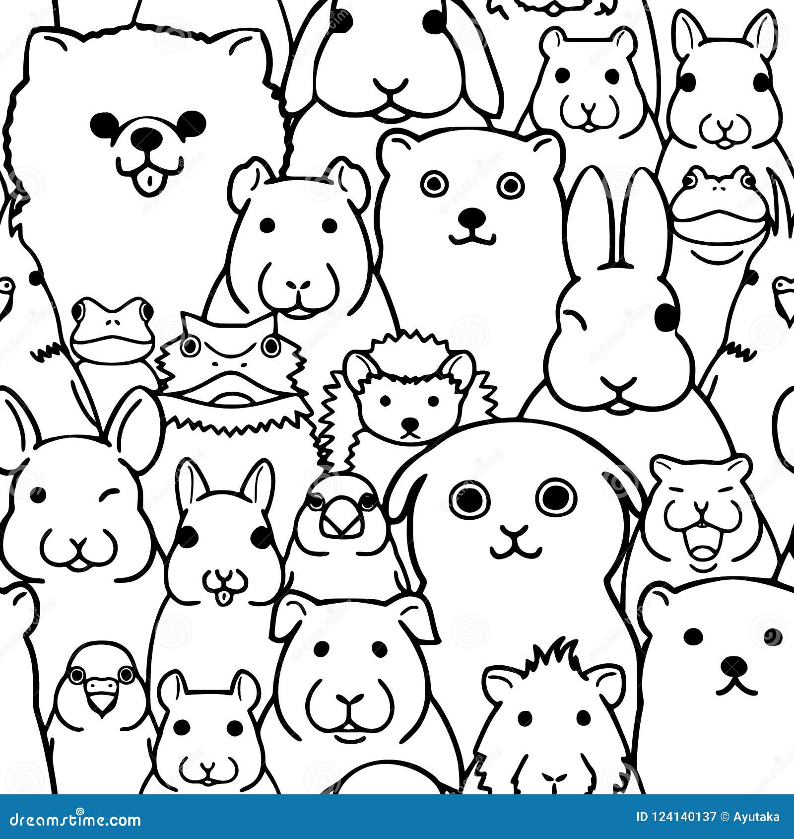 Seamless Doodle Pet Animals Faces Line Art Background Stock Vector - Illustration of characters, collection: 124140137 Seamless Doodle Pet Animals Faces Line Art Background Stock Vector - Illustration of characters, collection: 124140137