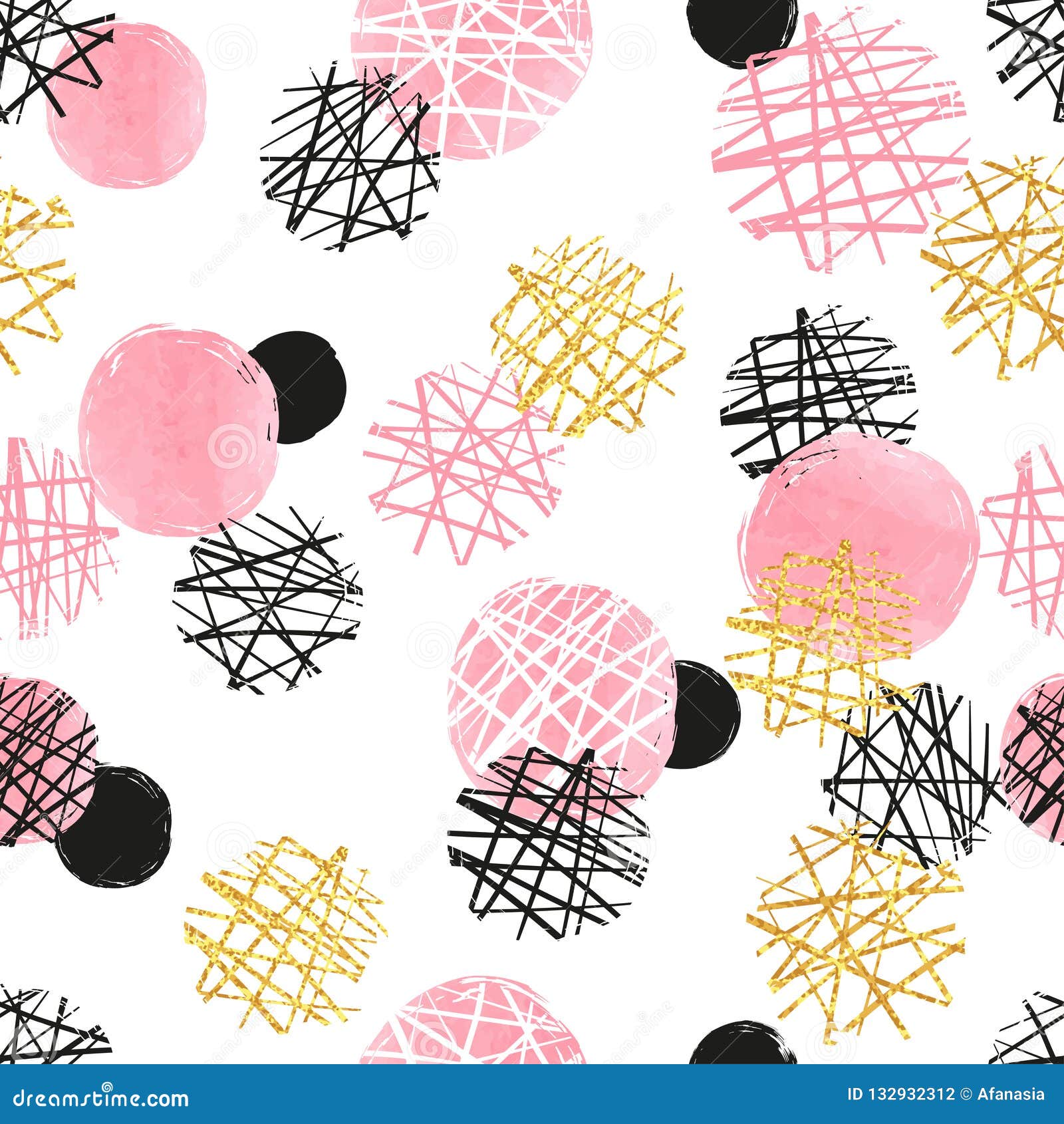 Seamless Dotted Pattern with Pink, Black and Golden Circles. Vector ...