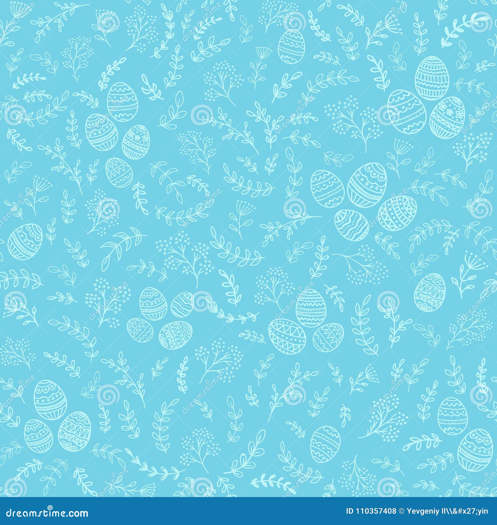 Seamless Easter Decorations with Eggs on Blue Background Stock Vector