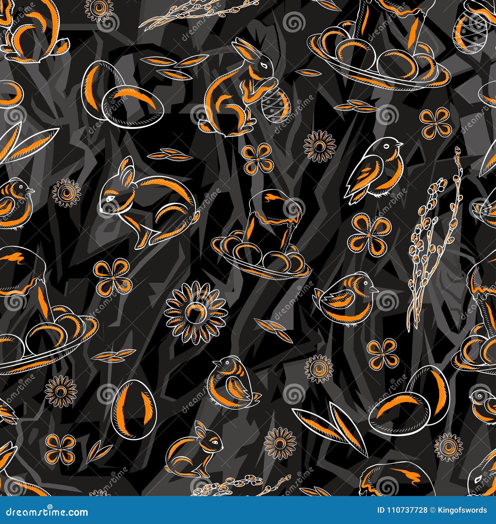 seamless easter pattern on a stylized black gray background of sharp-angled figures