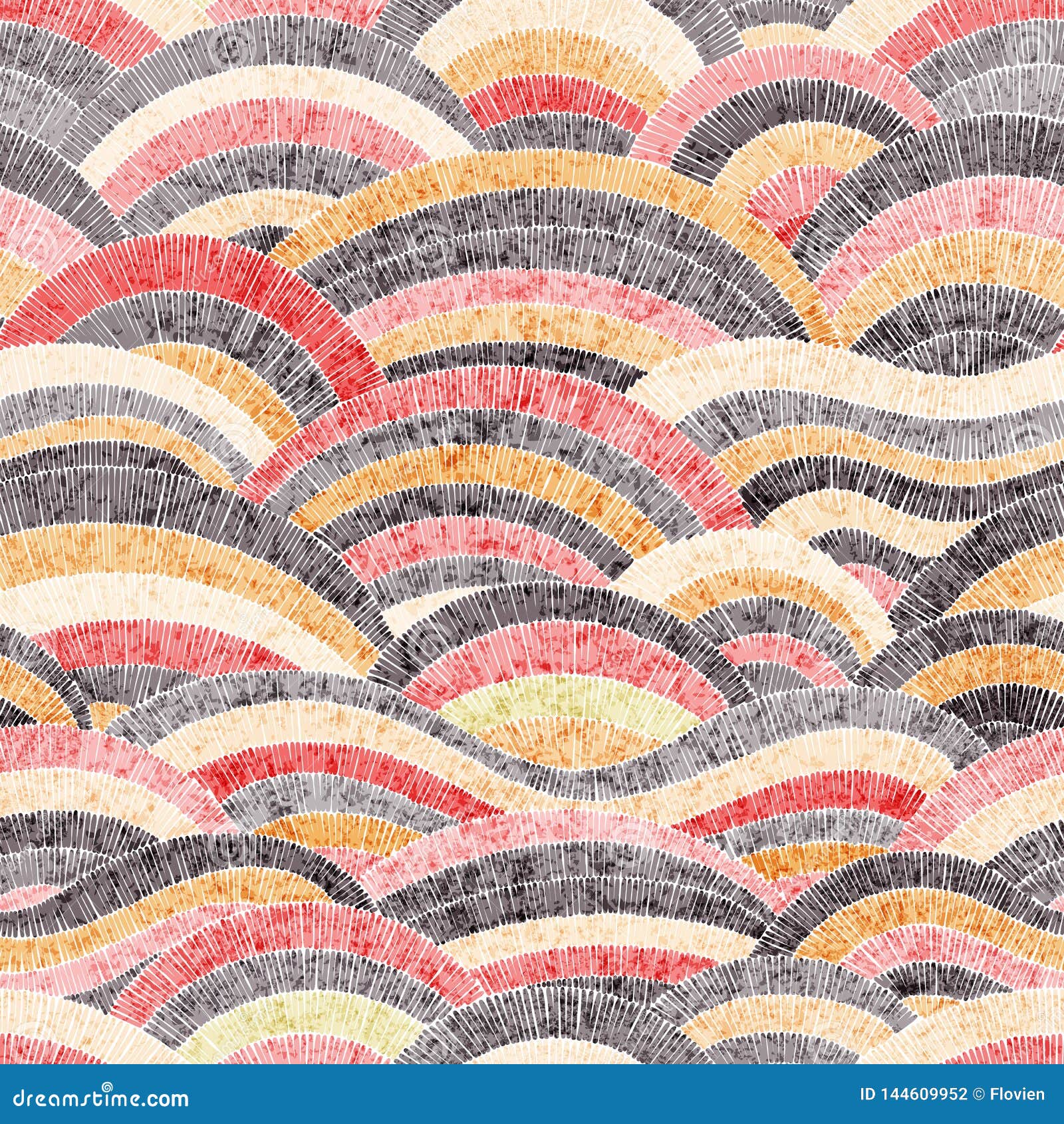 seamless embroidered pattern. wavy bohemian print. patchwork ornament.  