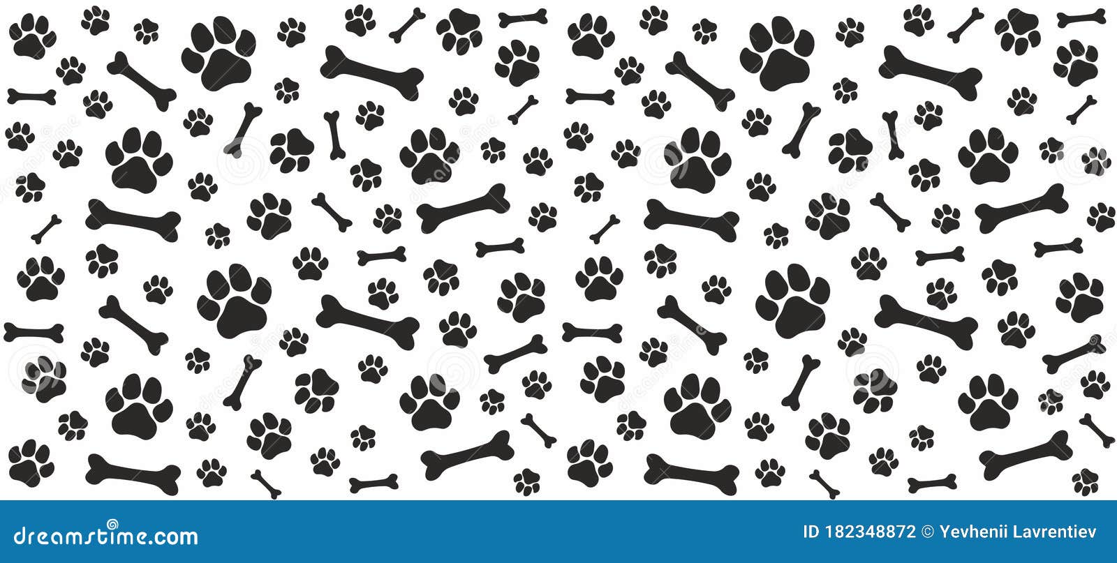 seamless endless pattern of traces of dog paws. dog legs and bones