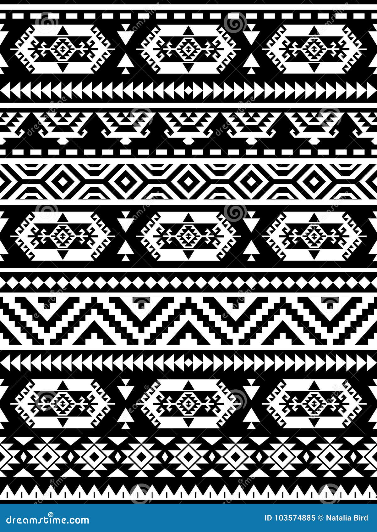 Seamless Ethnic Pattern in Monochrome, Black and White Colors Stock ...