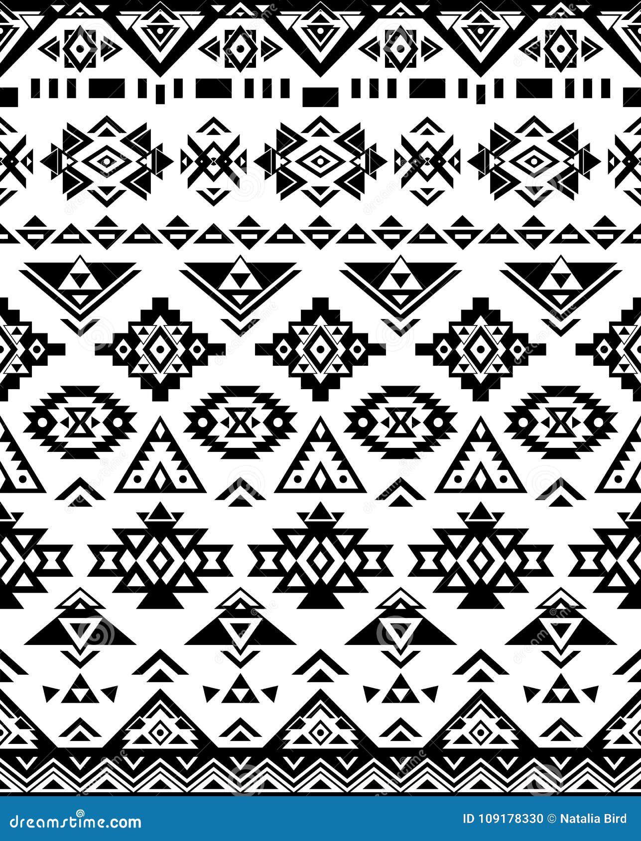 Seamless Ethnic Pattern Textures. Black & White Colors. Navajo ...