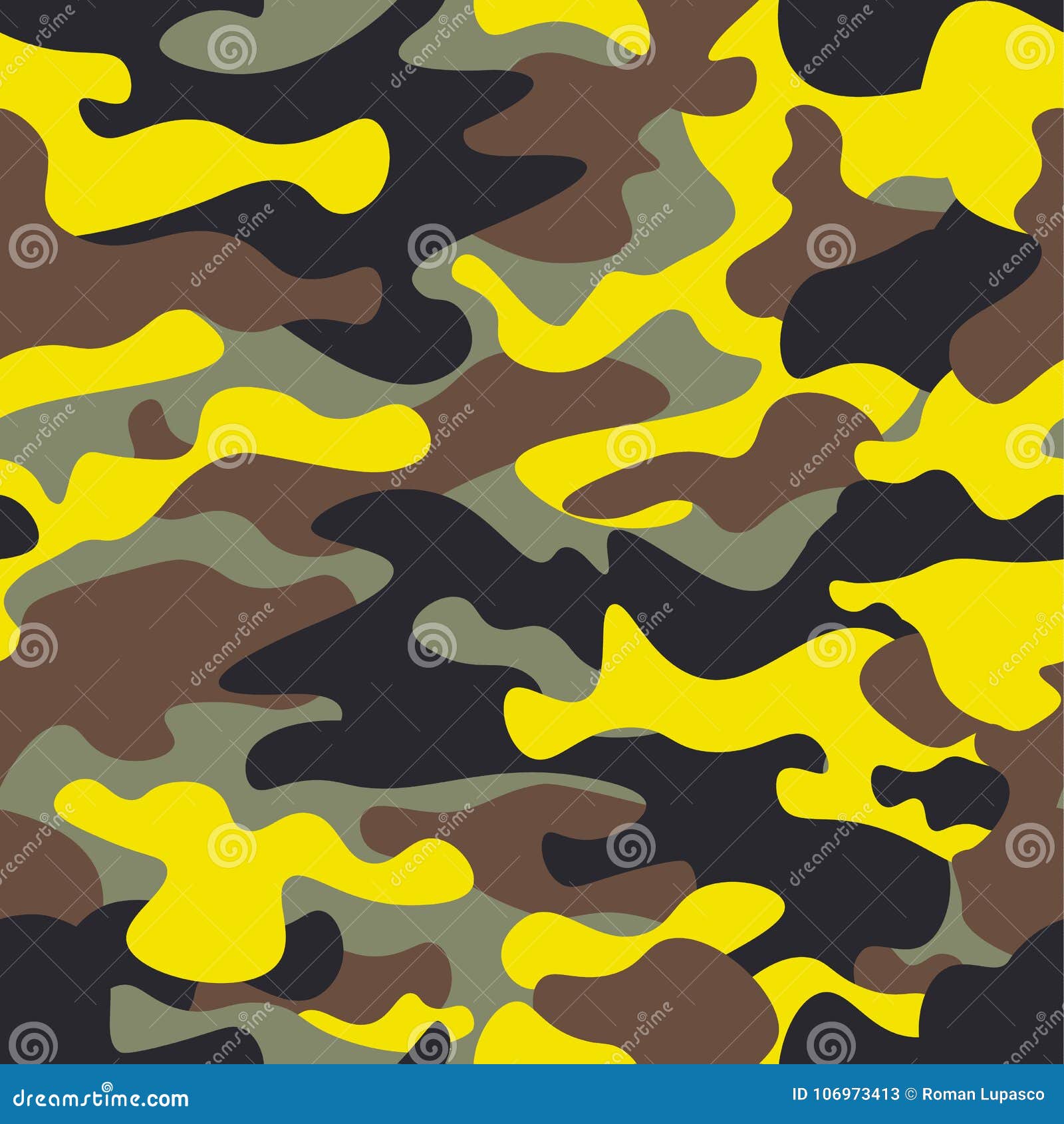 Seamless Fashion Wide Woodland and Yellow Camo Pattern Illustration for ...