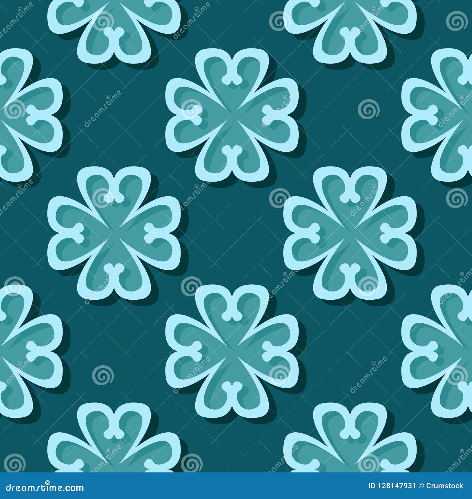 Seamless Floral Background. Blue Green 3d Pattern Stock Vector