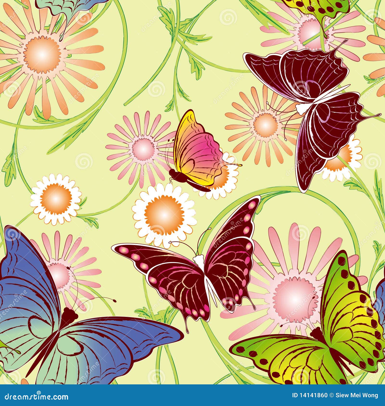 Seamless Floral Butterfly Pattern Stock Vector Illustration of