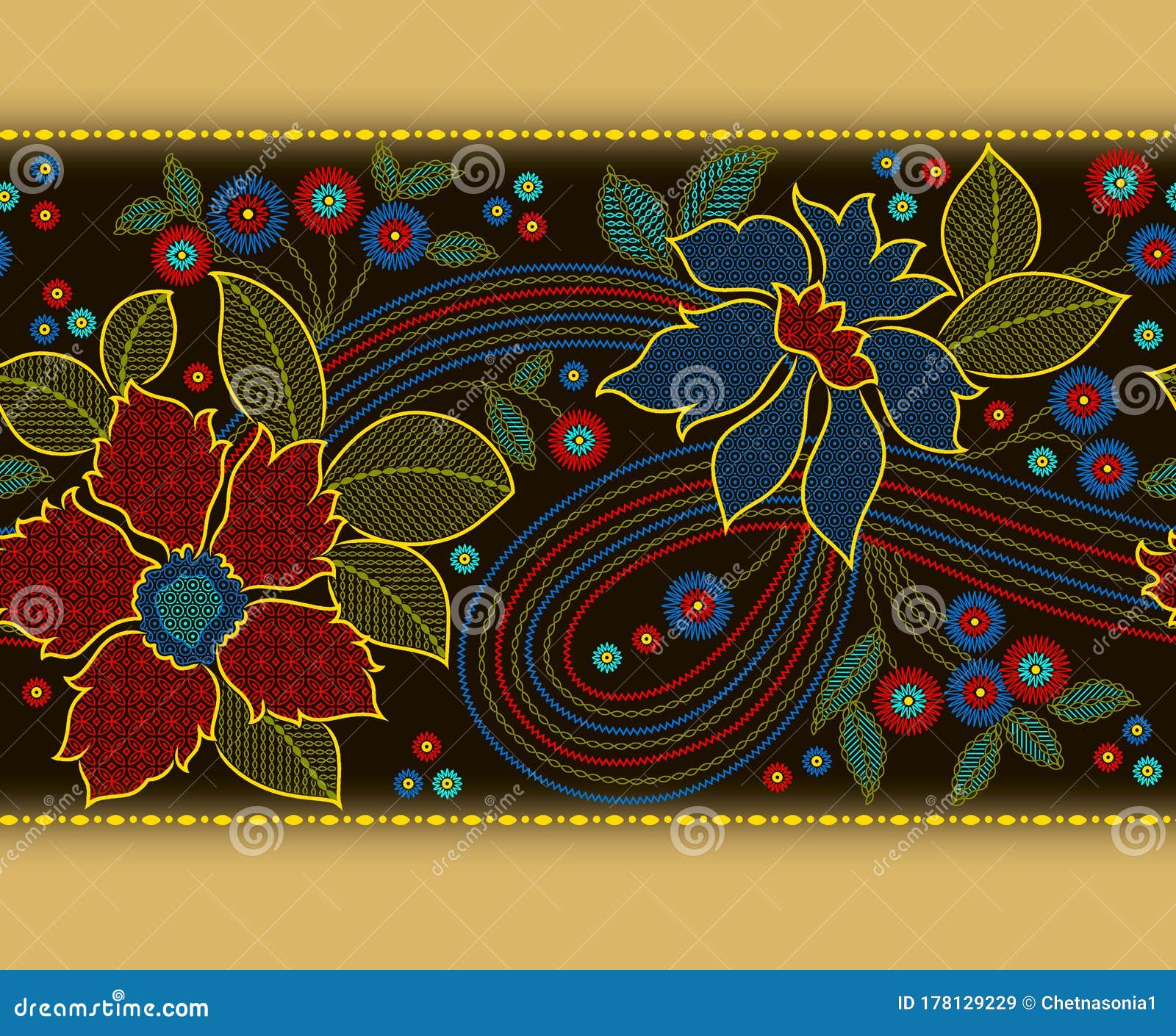 Seamless Floral Colorful Embroidery Border Design ...