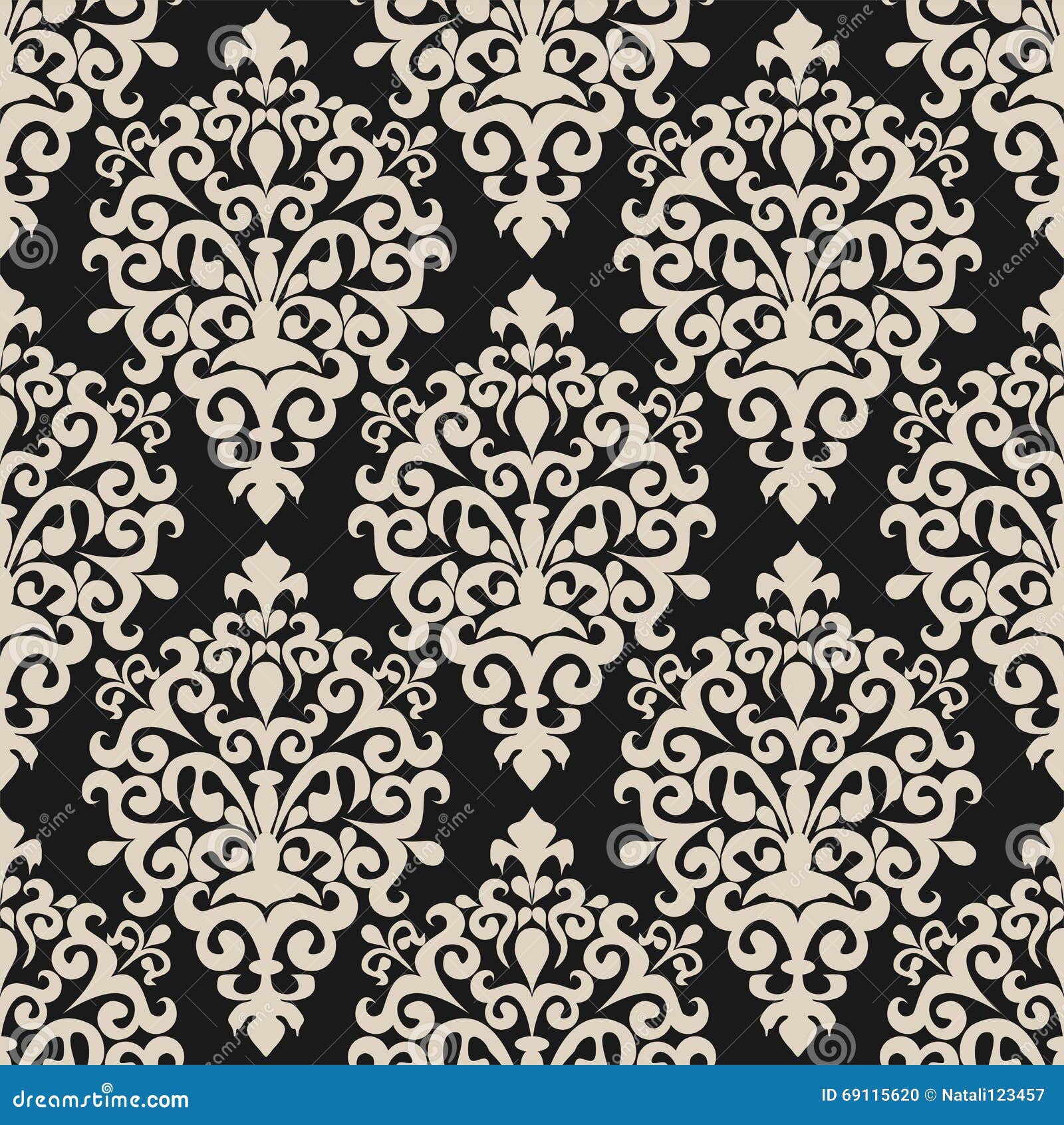 Seamless Floral Damask Wallpaper on Dark Background for Design Stock
