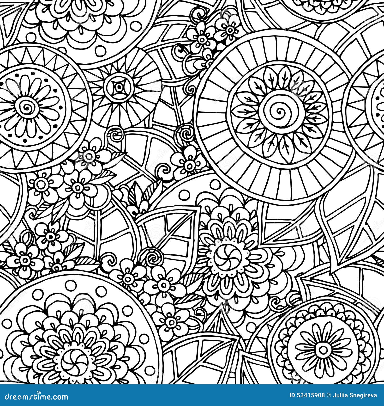 Download Seamless Floral Doodle Black And White Background Stock ...
