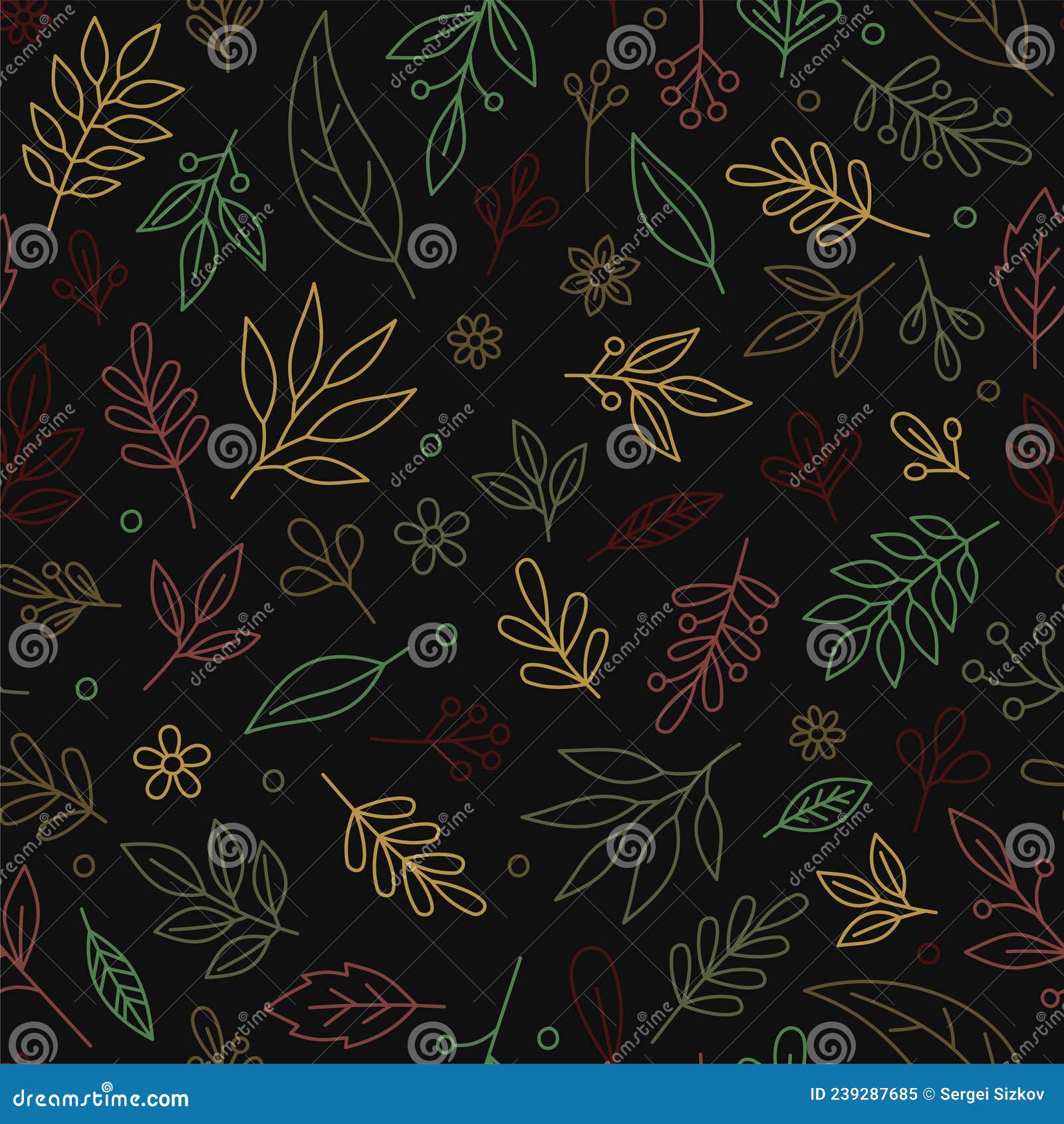 Seamless Floral Pattern on Black Background. Vector Stock Vector