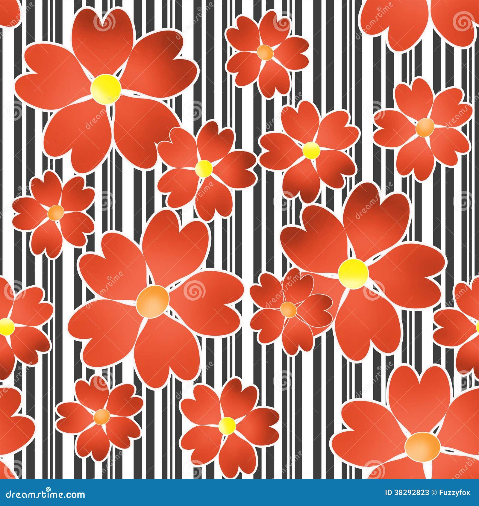 Seamless Floral Pattern on Black and White Stripes Background Stock
