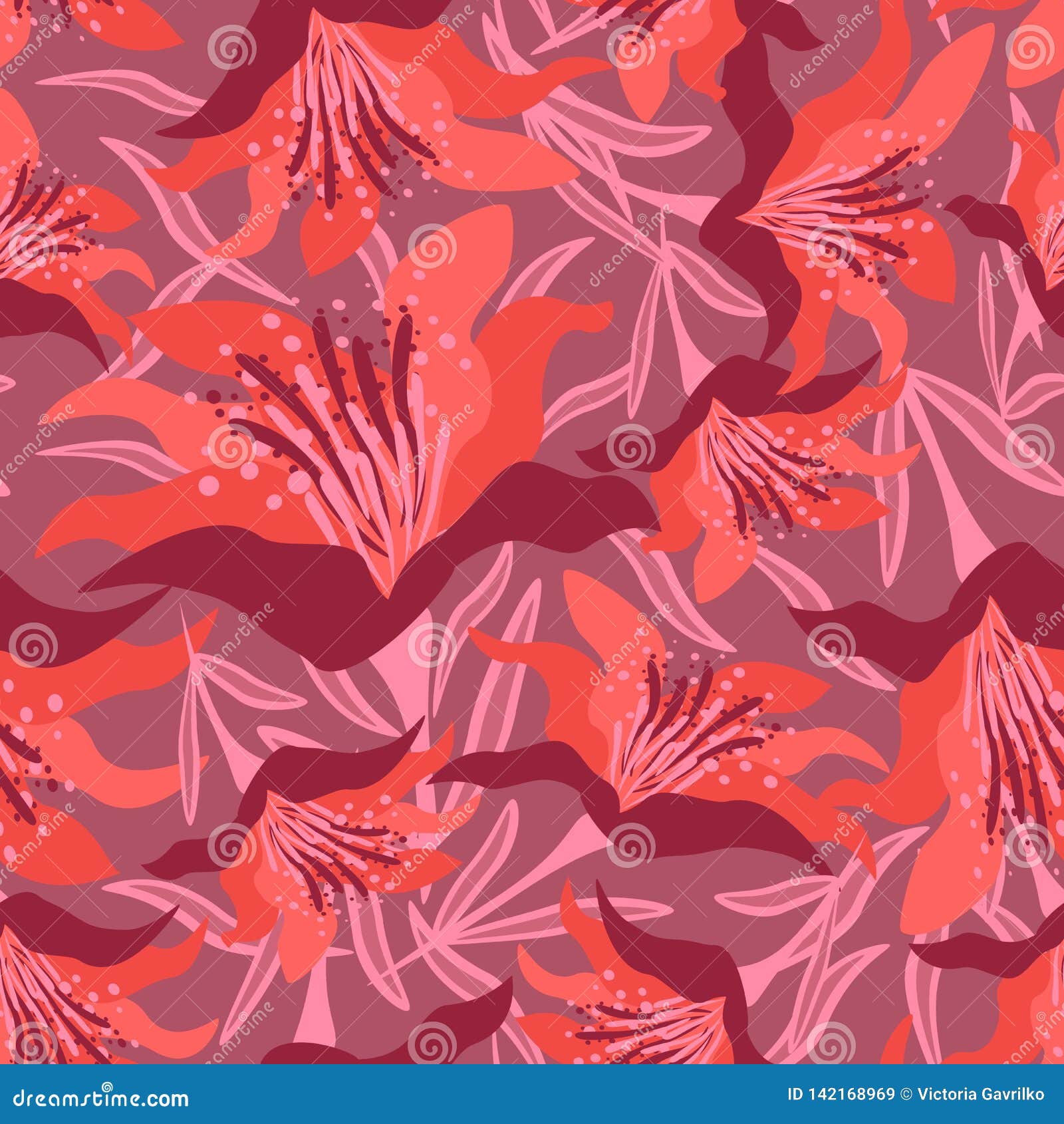 Seamless Floral Pattern On The Dark Red Background With Leaves Stock Vector Illustration Of Fabric Flowers 142168969