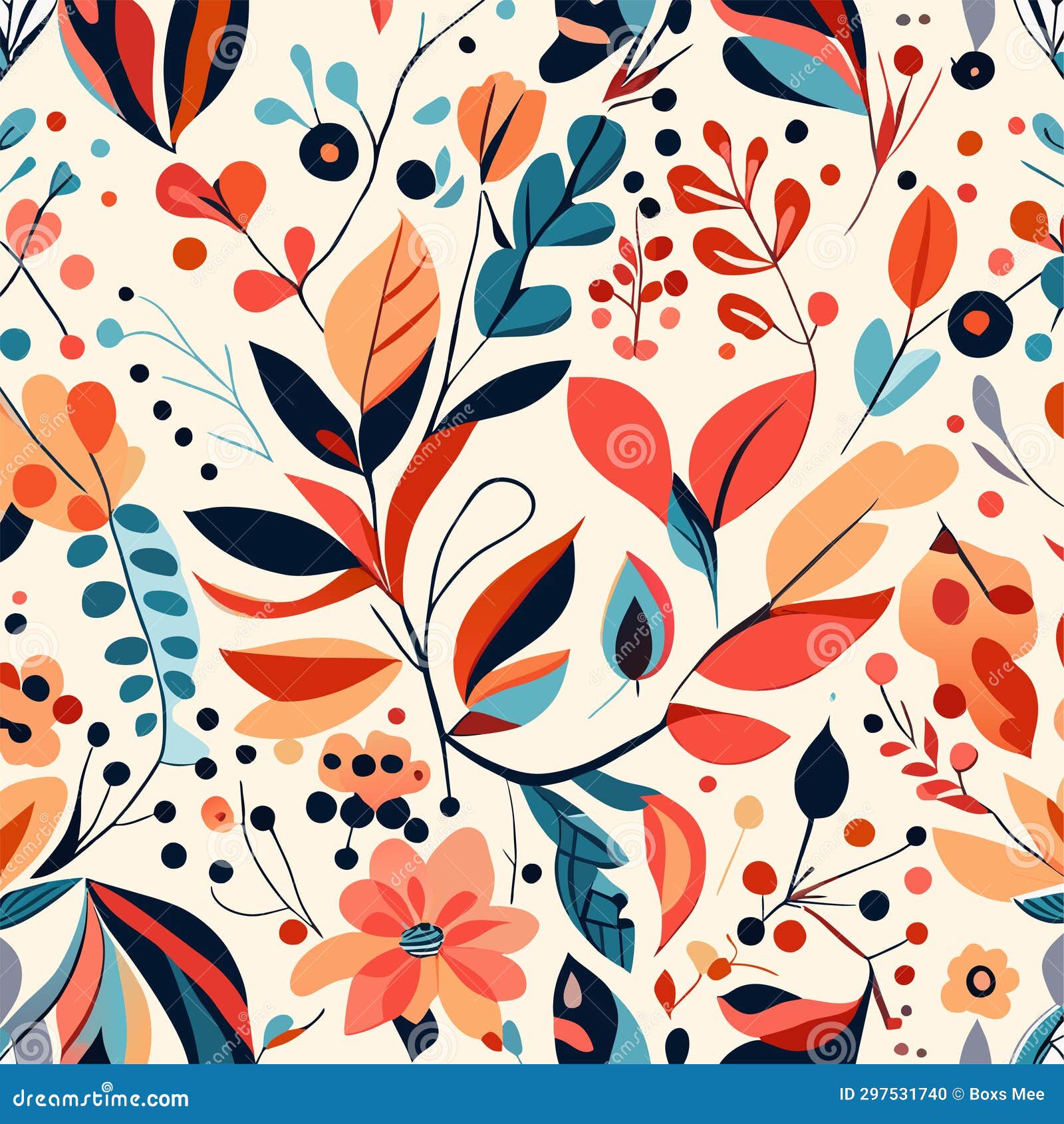 Seamless Floral Pattern with Flowers and Leaves. AI Generated Stock