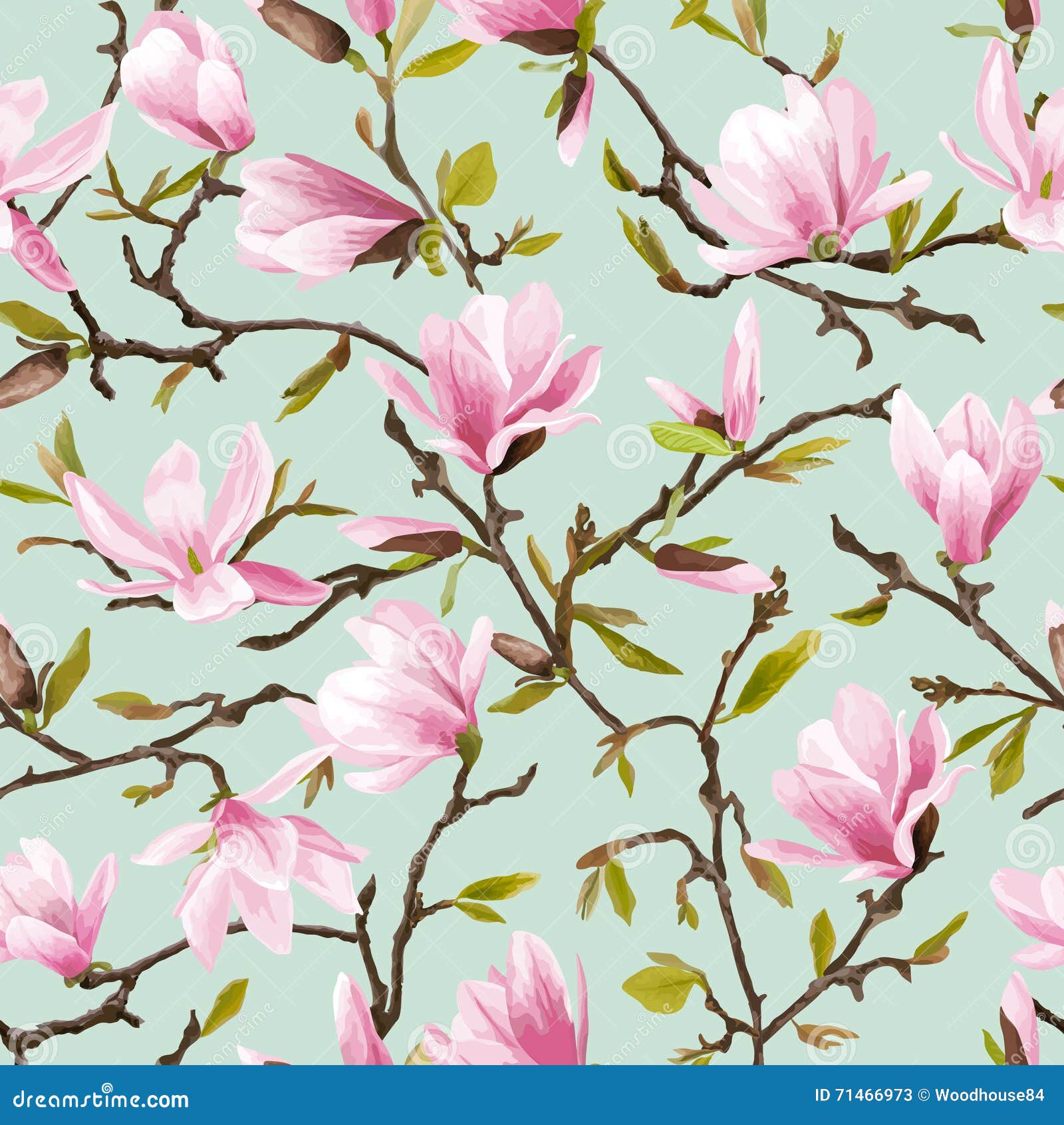 seamless floral pattern. magnolia flowers and leaves background.