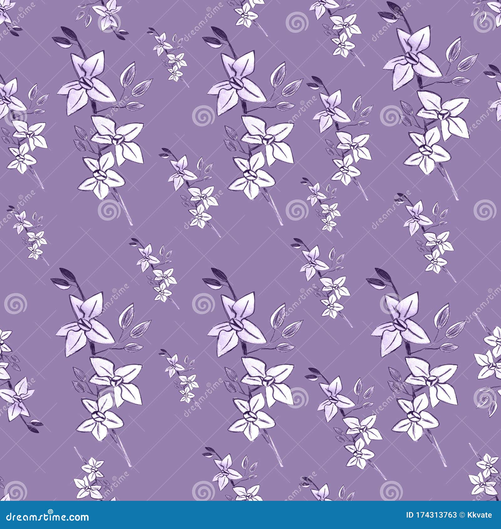 Seamless Floral Pattern with Orchids on Purple Background. Chinese  Traditional Ornament. Oriental Pattern Stock Illustration - Illustration of  decoration, beautiful: 174313763