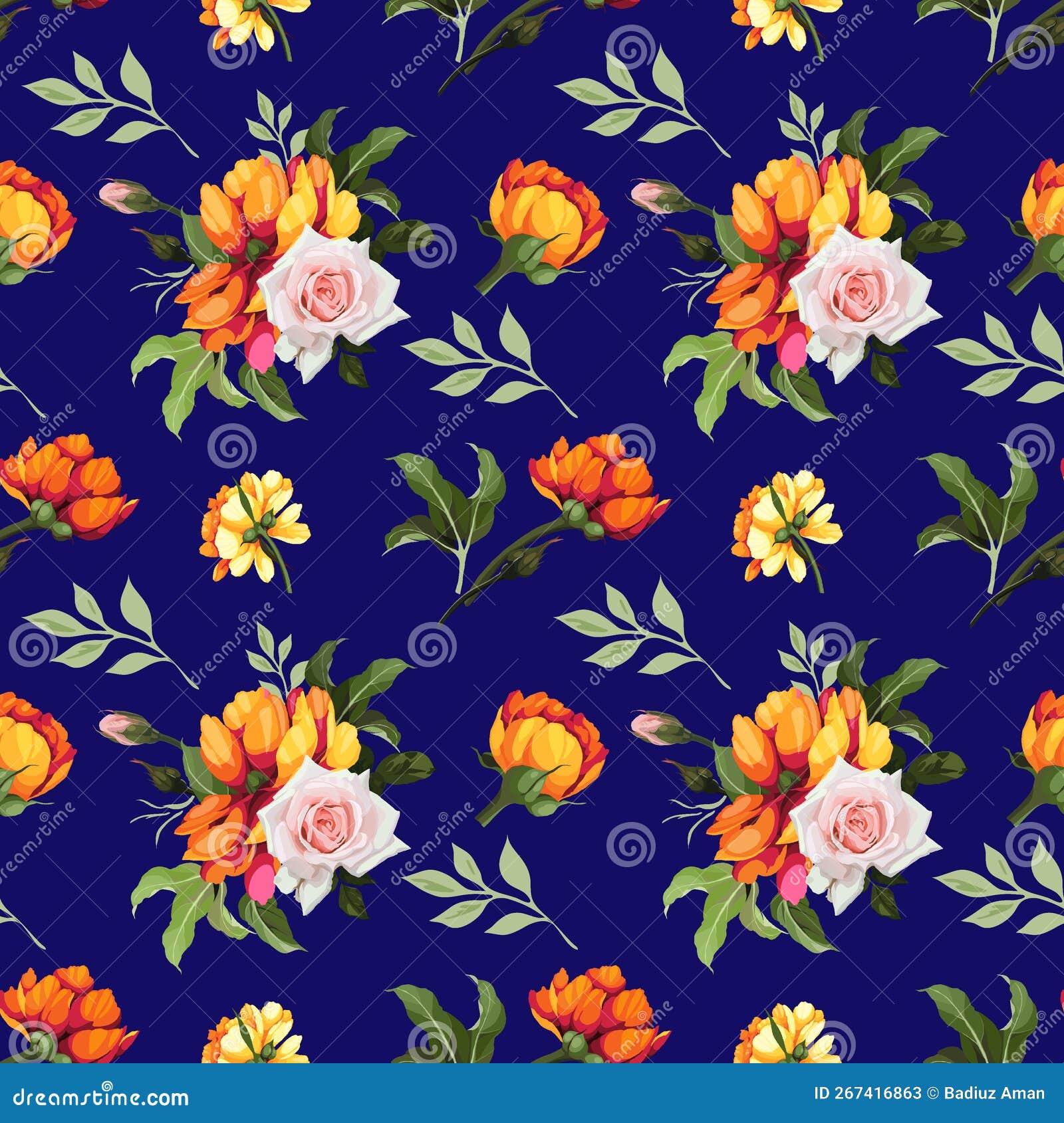 Seamless Floral Pattern with Pink Roses on Light Background, Stock