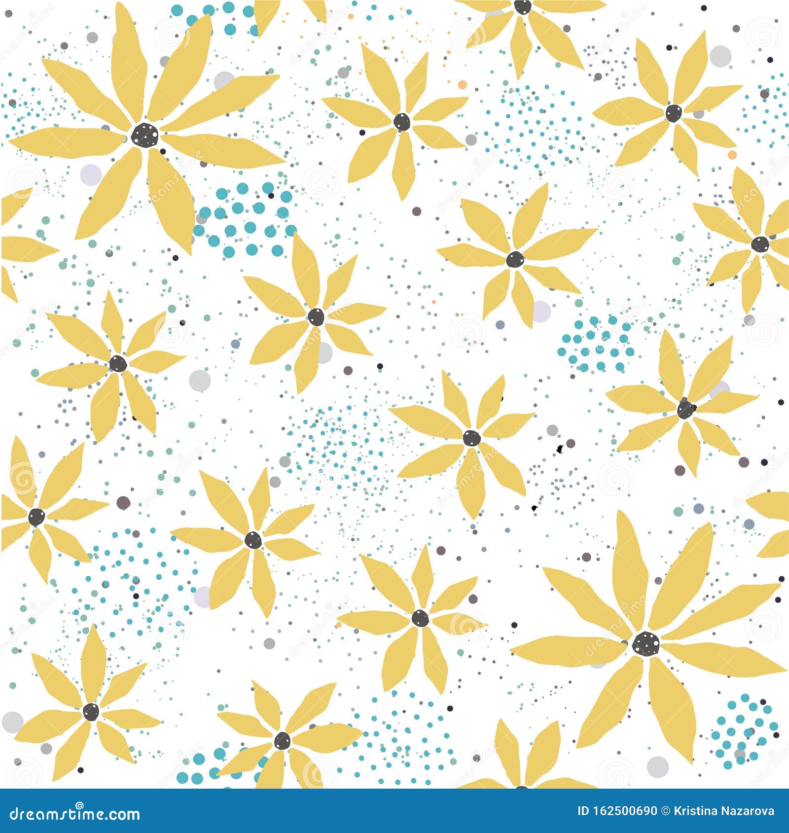 Seamless Floral Pattern with Yellow Flowers on Subtle Background Stock