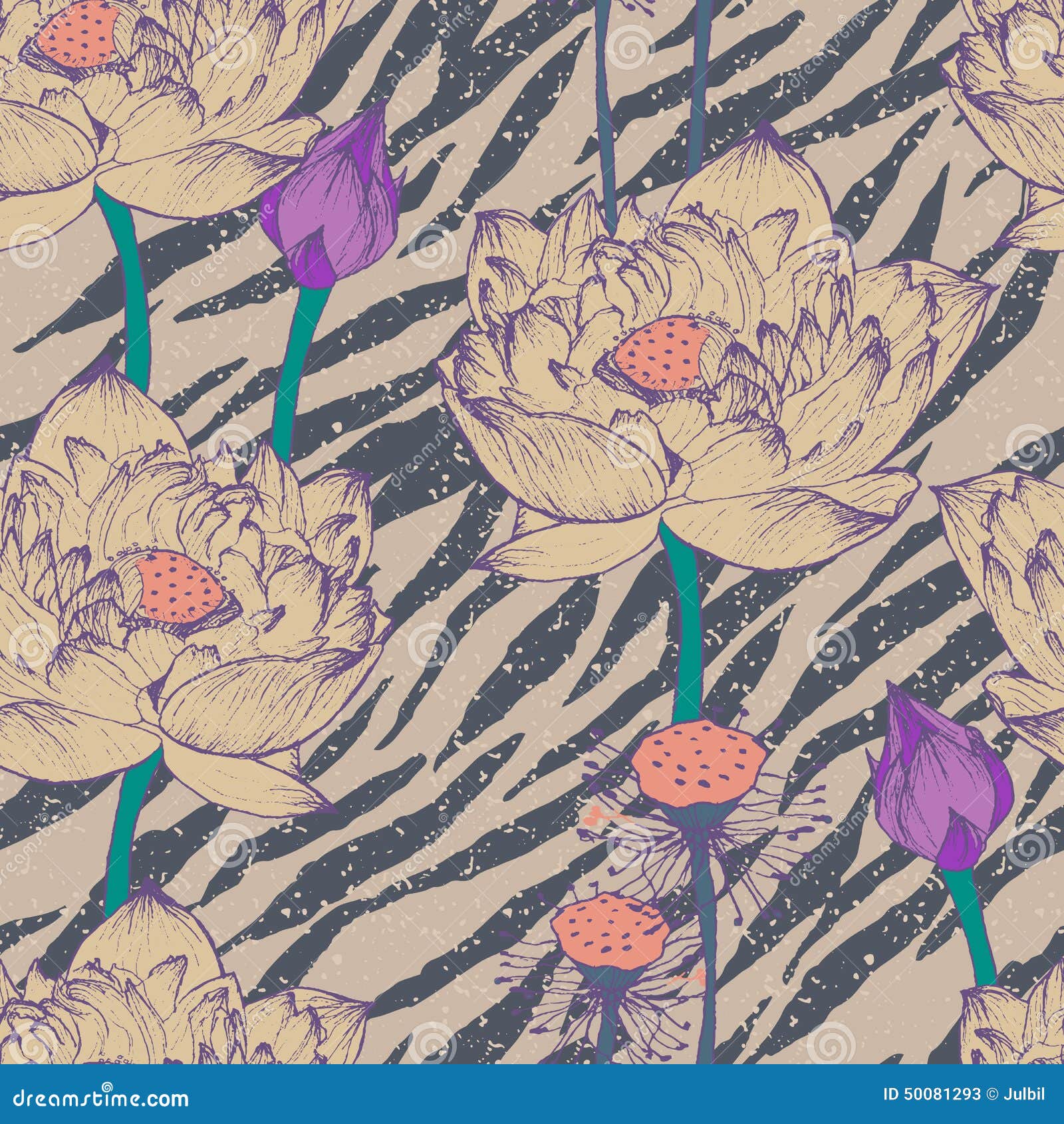 Seamless Floral Pattern on Zebra Background Stock Vector Illustration