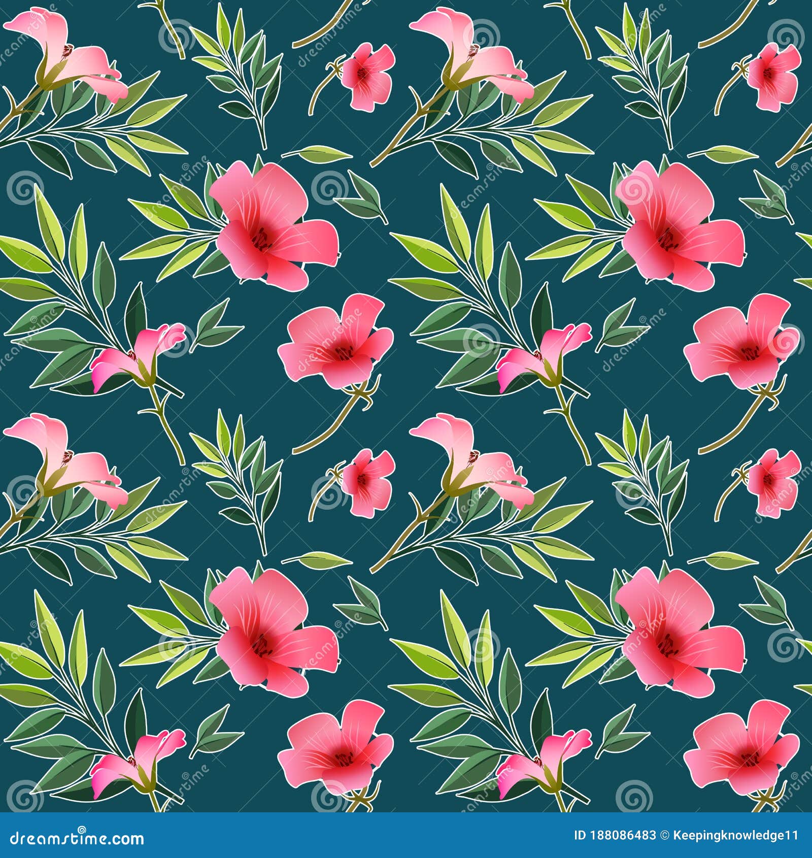 Bright Turquoise Floral Wallpaper Seamless Floral Print Of Bright Red Tropical Flowers And Green Twigs