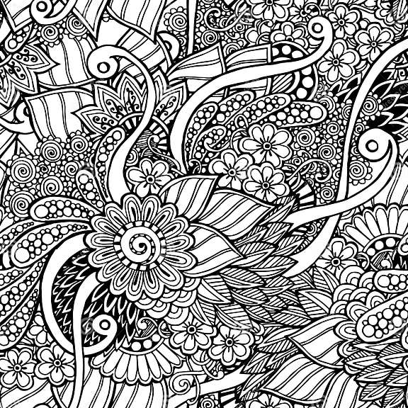 Seamless Floral Retro Doodle Black and White Stock Vector ...