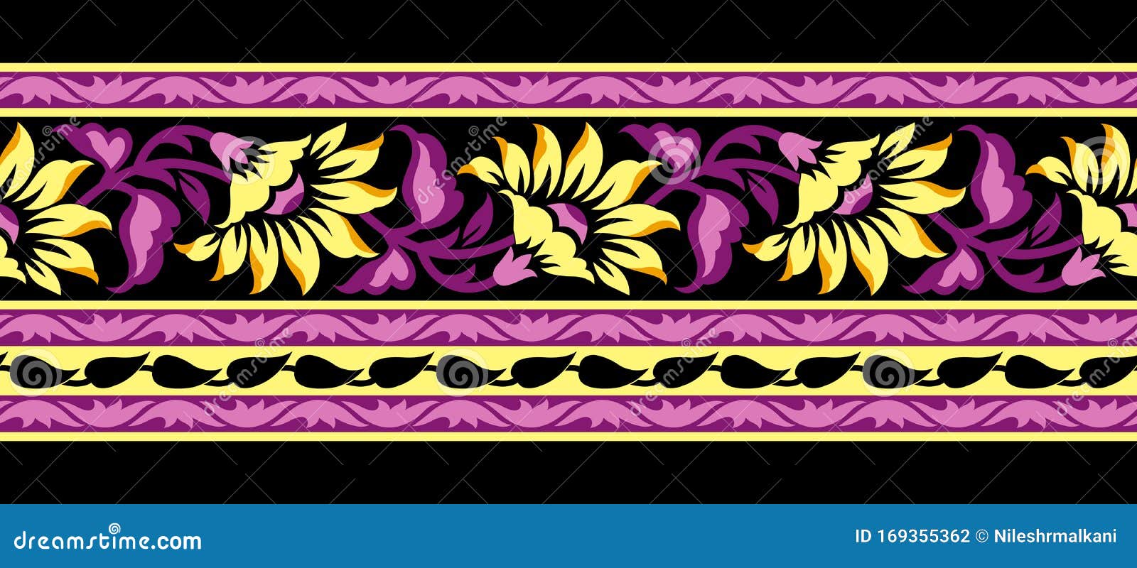 Seamless Flower Border for Textile Designs Stock Vector Illustration