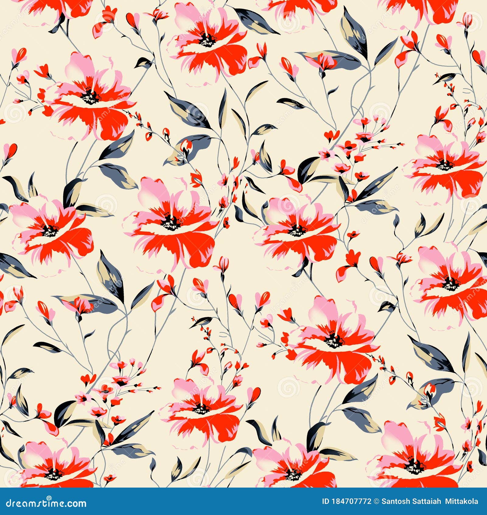 Seamless Flower Pattern Floral Allover Design with Background Stock ...