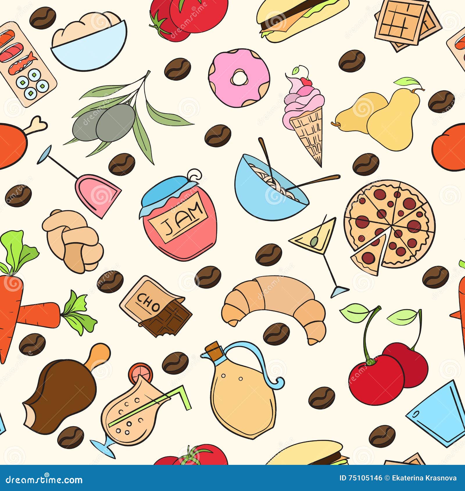 Seamless food pattern stock vector. Illustration of cooking - 75105146