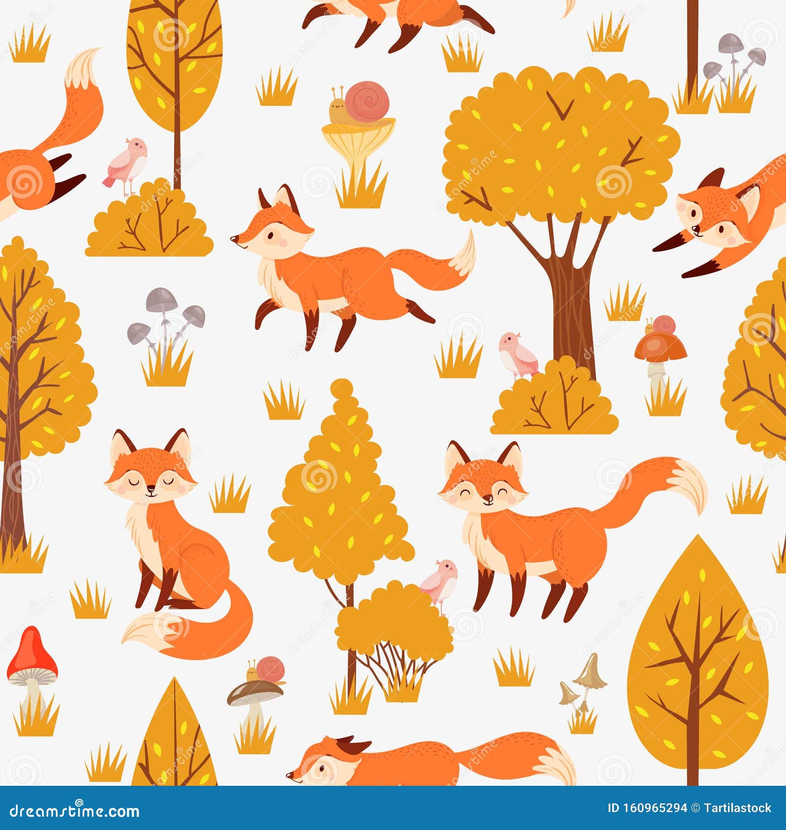 Seamless Forest Foxes Pattern. Cute Red Fox among Yellow Trees, Wild Animal Nature Background Vector Illustration Stock Vector - Illustration of funny, baby: 160965294 Seamless Forest Foxes Pattern. Cute Red Fox among Yellow Trees, Wild Animal Nature Background Vector Illustration Stock Vector - Illustration of funny, baby: 160965294