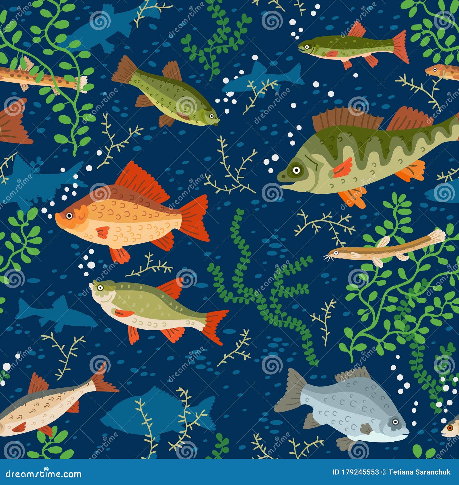 Download Seamless Freshwater Fish Pattern. A Vector Seafood Stock Vector - Illustration of aquatic, meat ...