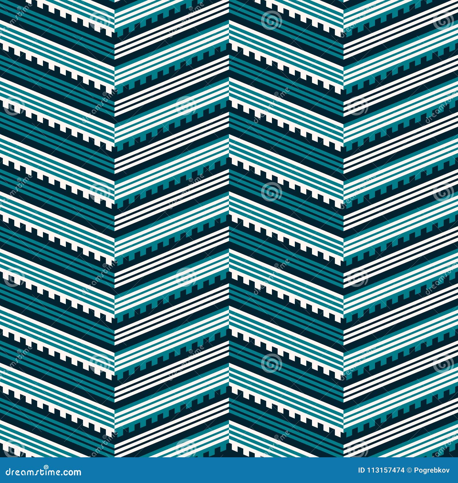 seamless geometric pattern of striped notched zig zag lines