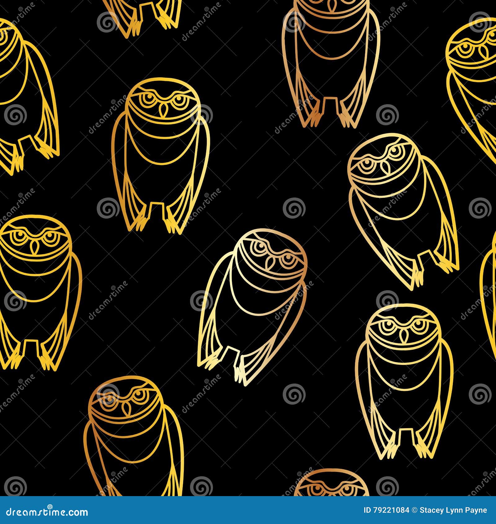Seamless Gold Owls Over Black Stock Vector Illustration of wild