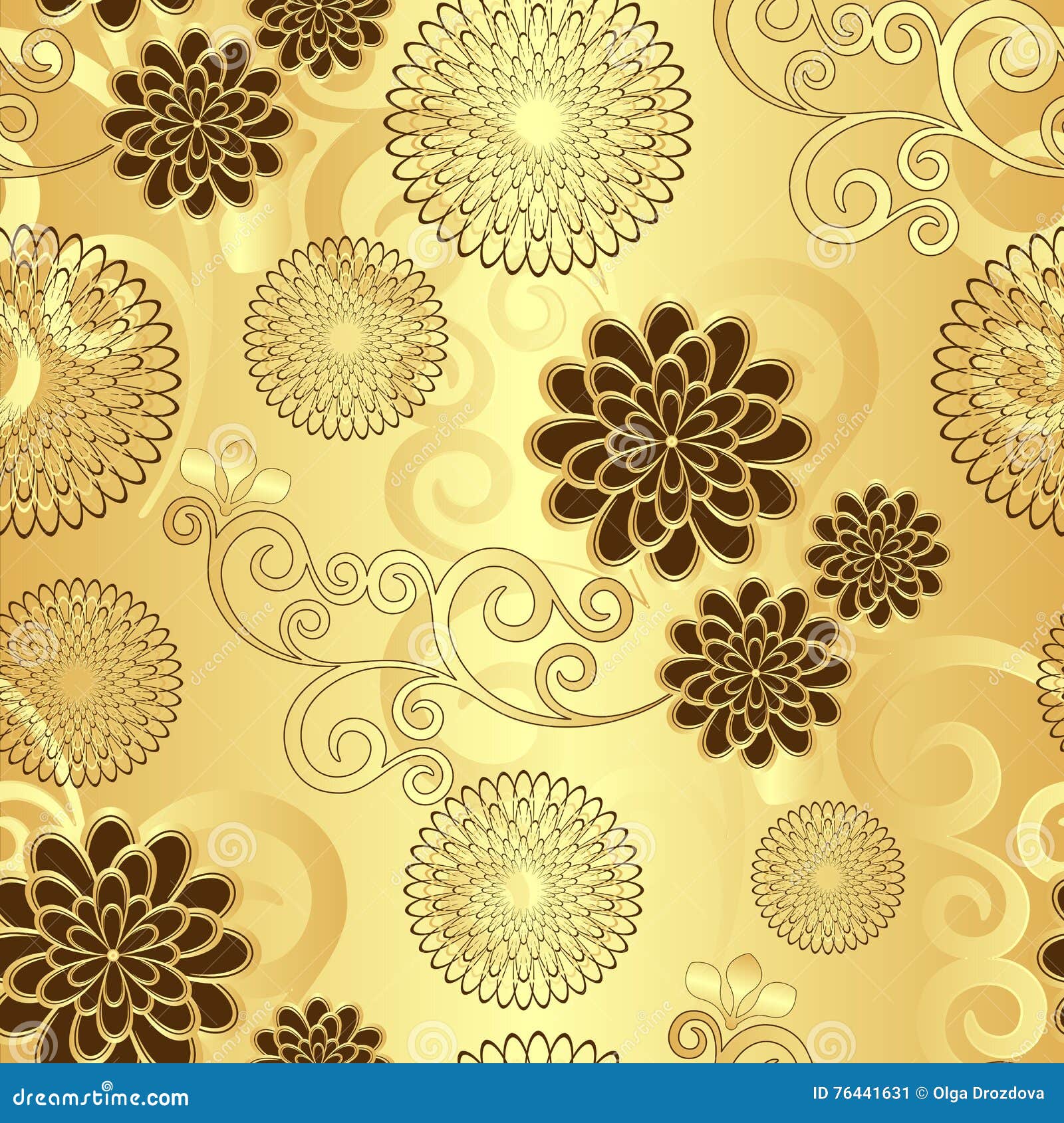 Seamless Golden Floral Pattern Stock Vector Illustration of fabric