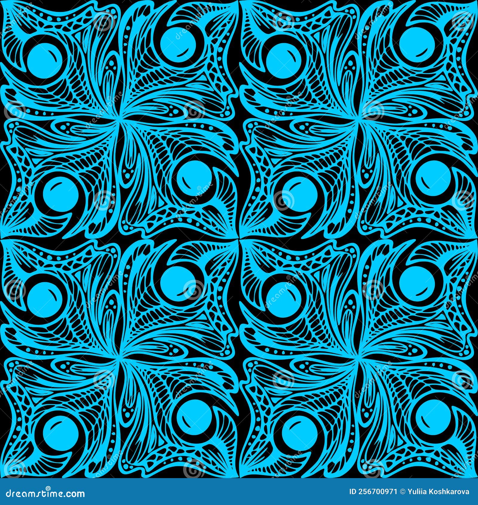 Seamless Graphic Abstract Tile Pattern, Blue Geometric Ornament on