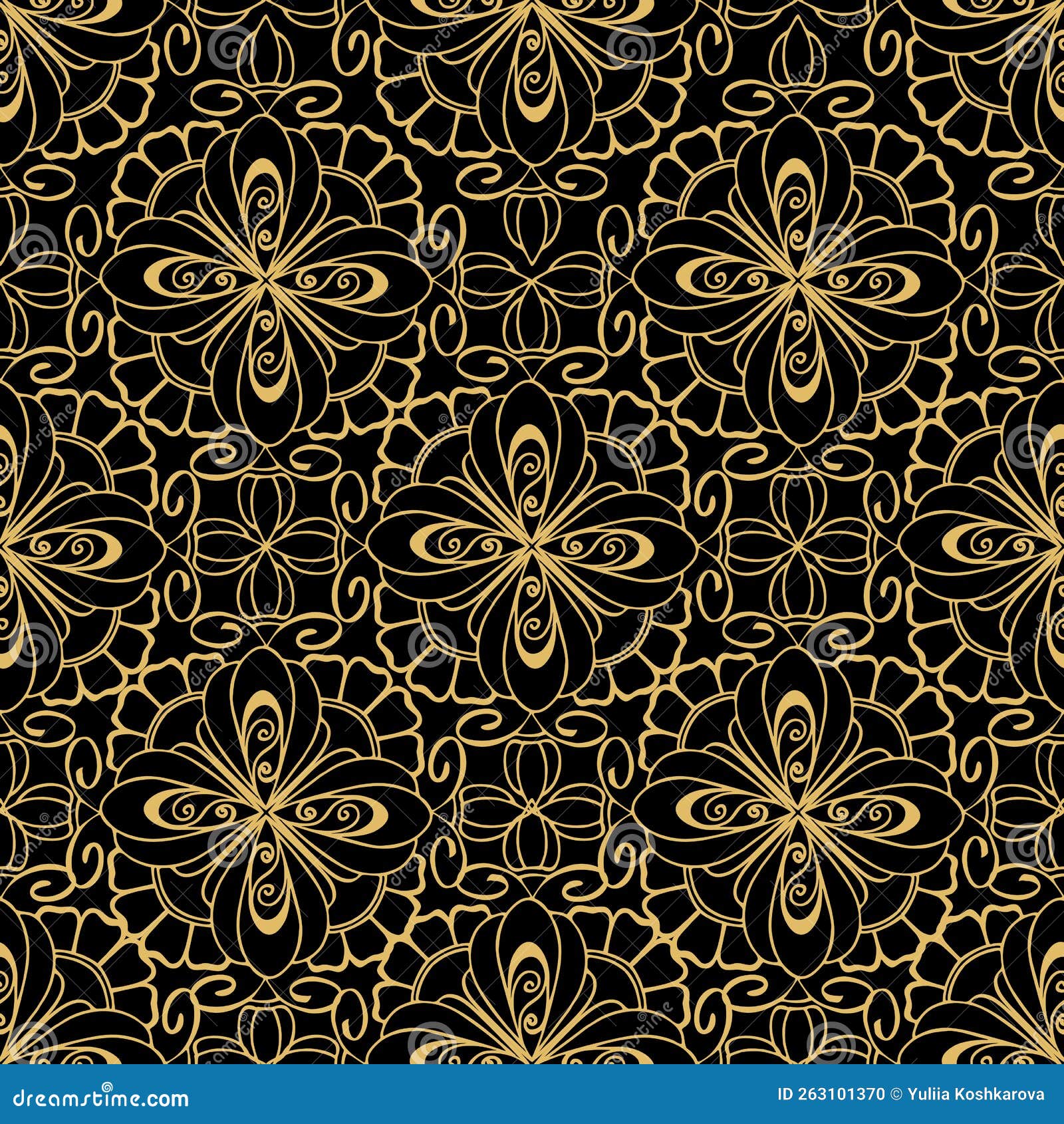 Seamless Graphic Abstract Tile Pattern, Golden Geometric Ornament on