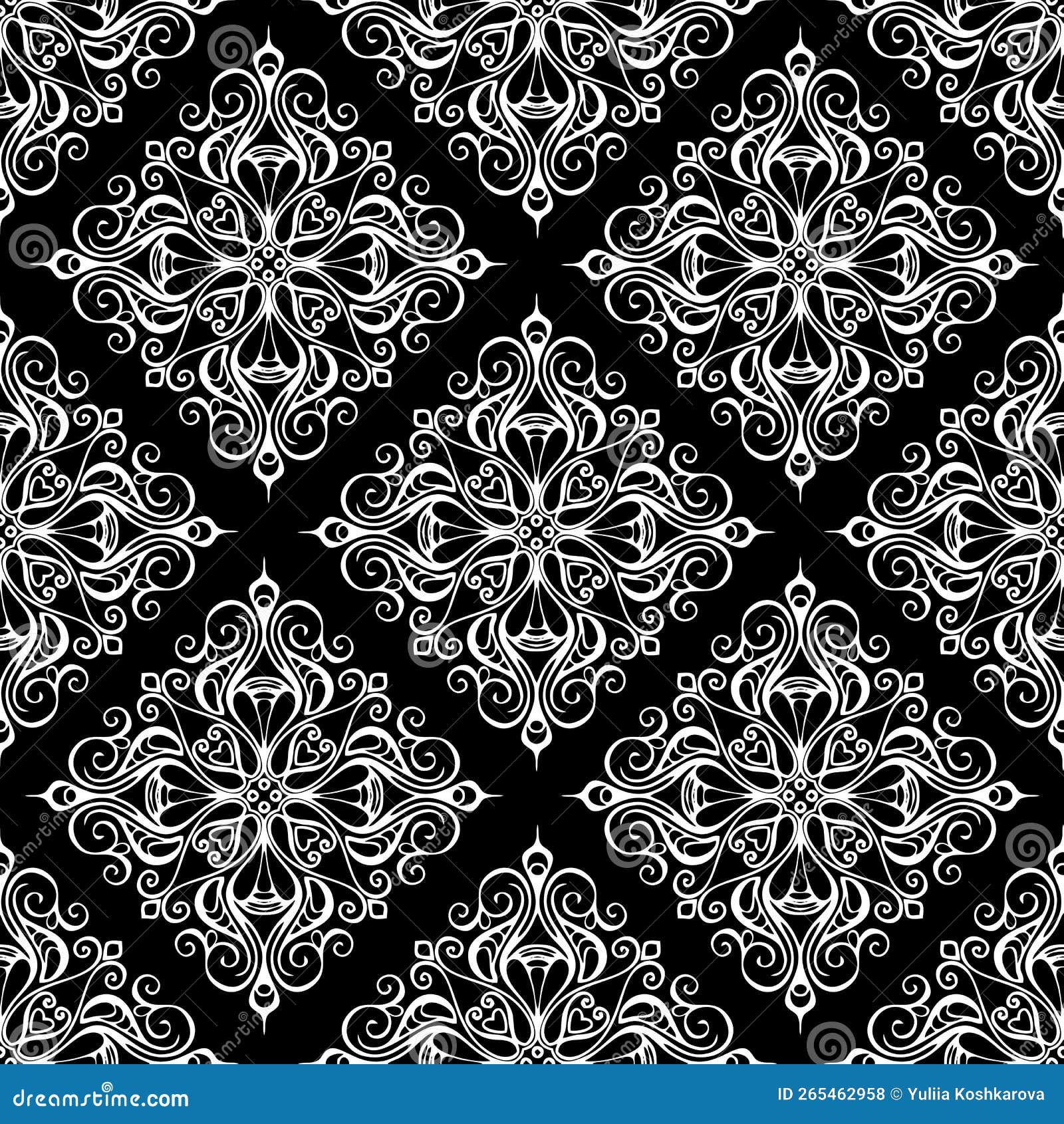 Seamless Graphic Pattern, Tile with Abstract Geometric White Ornament