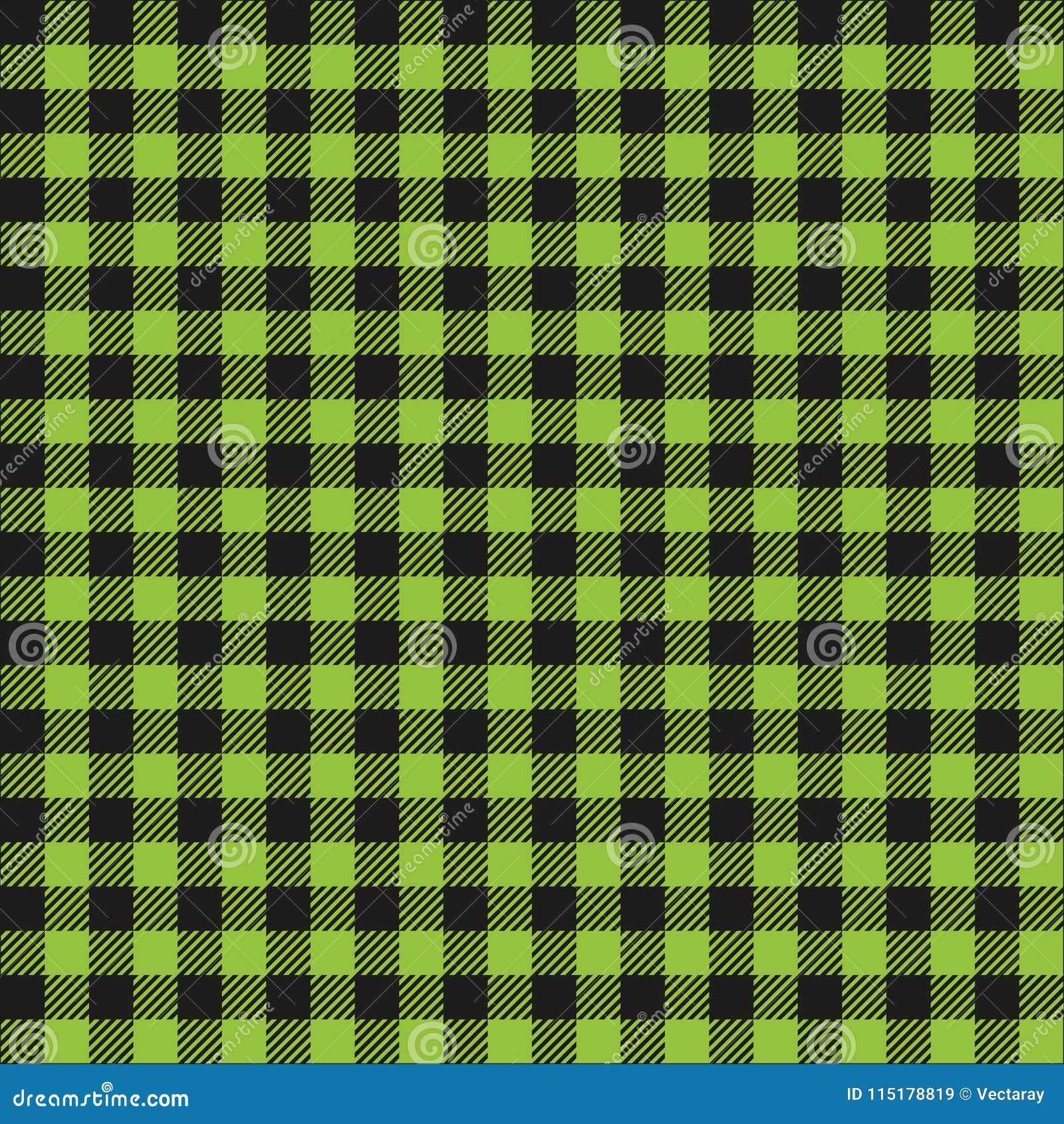 Seamless Green and Black Checkered Fabric Pattern Background Texture