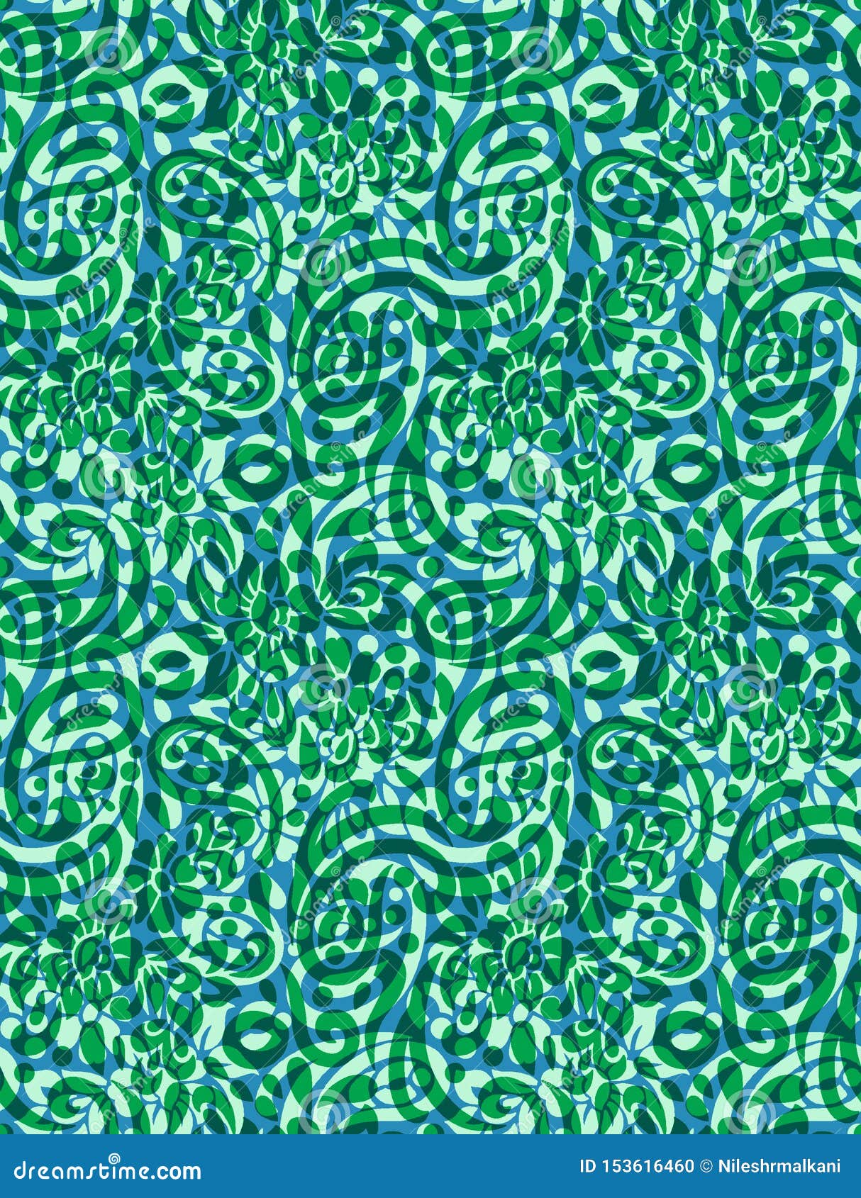 Seamless Green Digital Paisley Background Stock Illustration ...