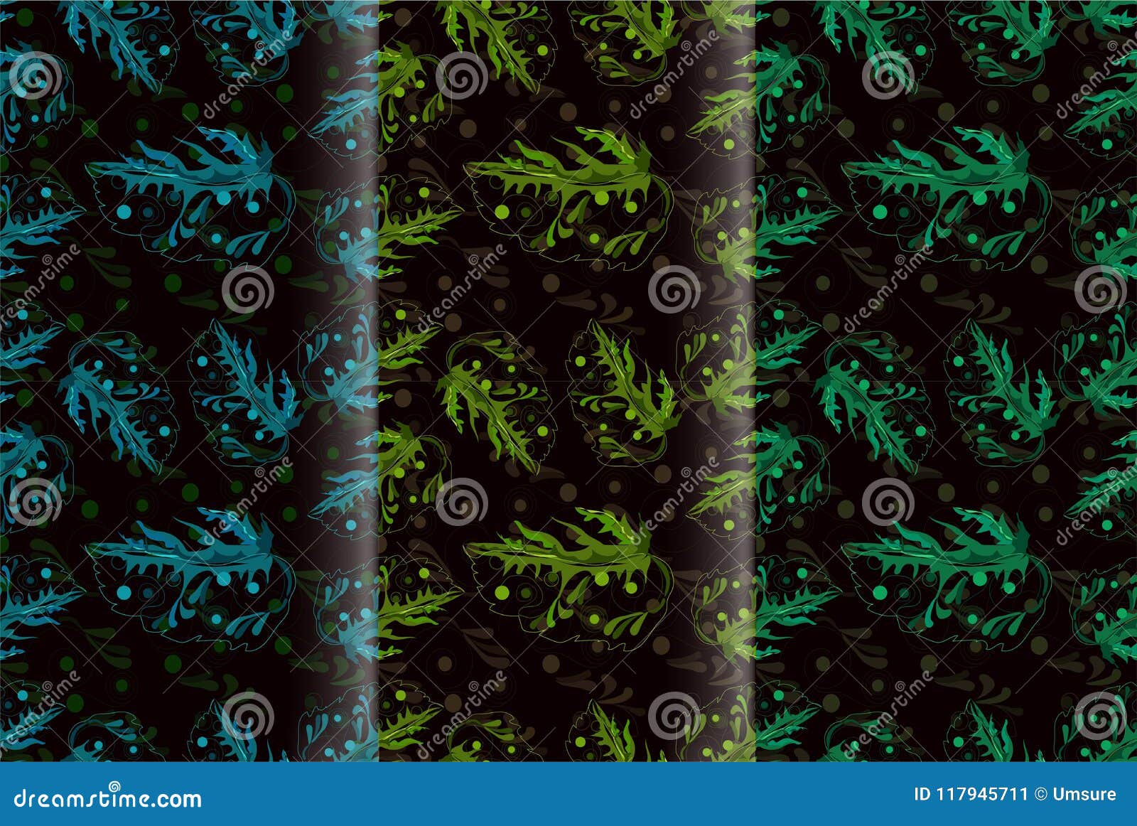 seamless green leaves semi abstract style